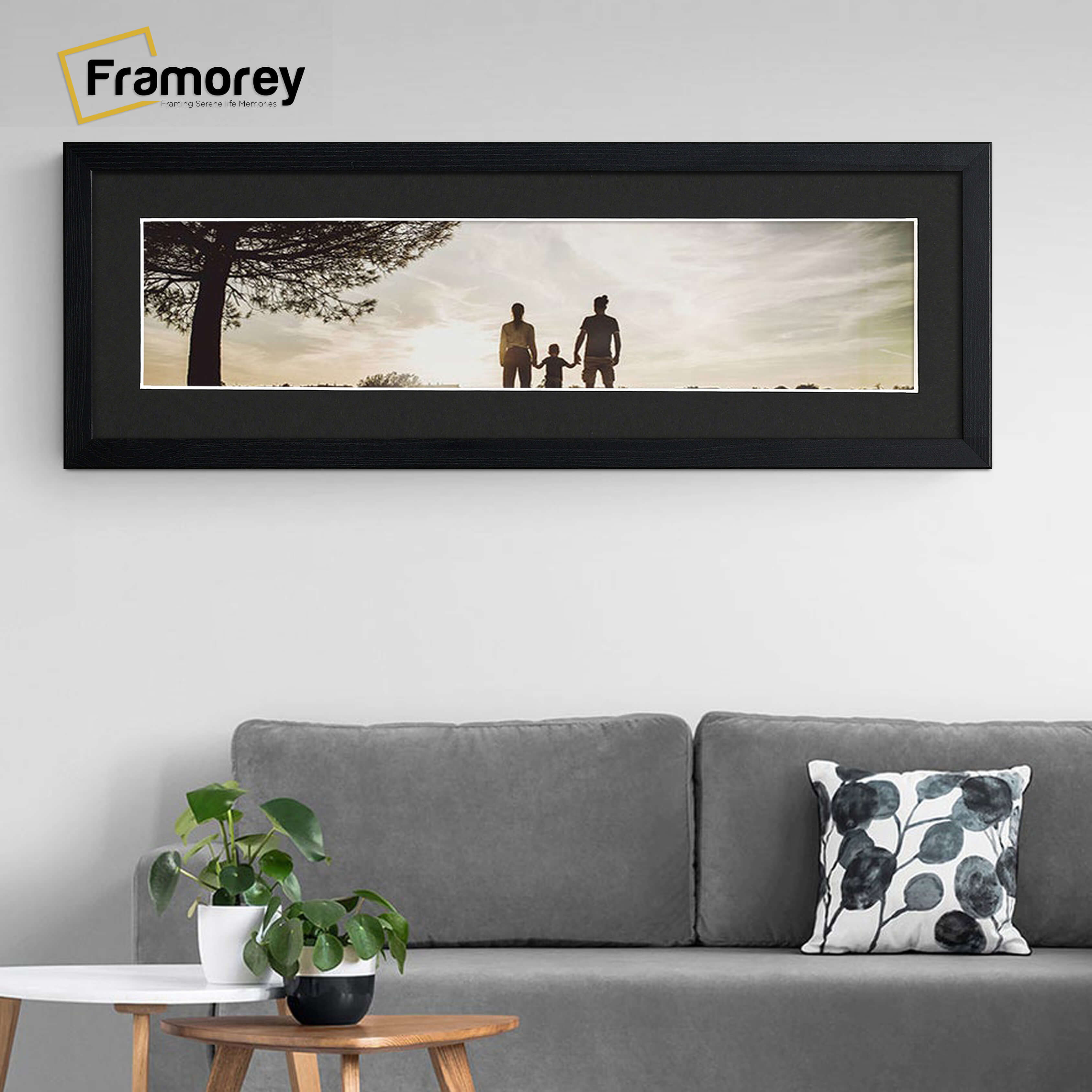 Panoramic Ash Black Picture Frame With Black Mount Wall Décor Frame