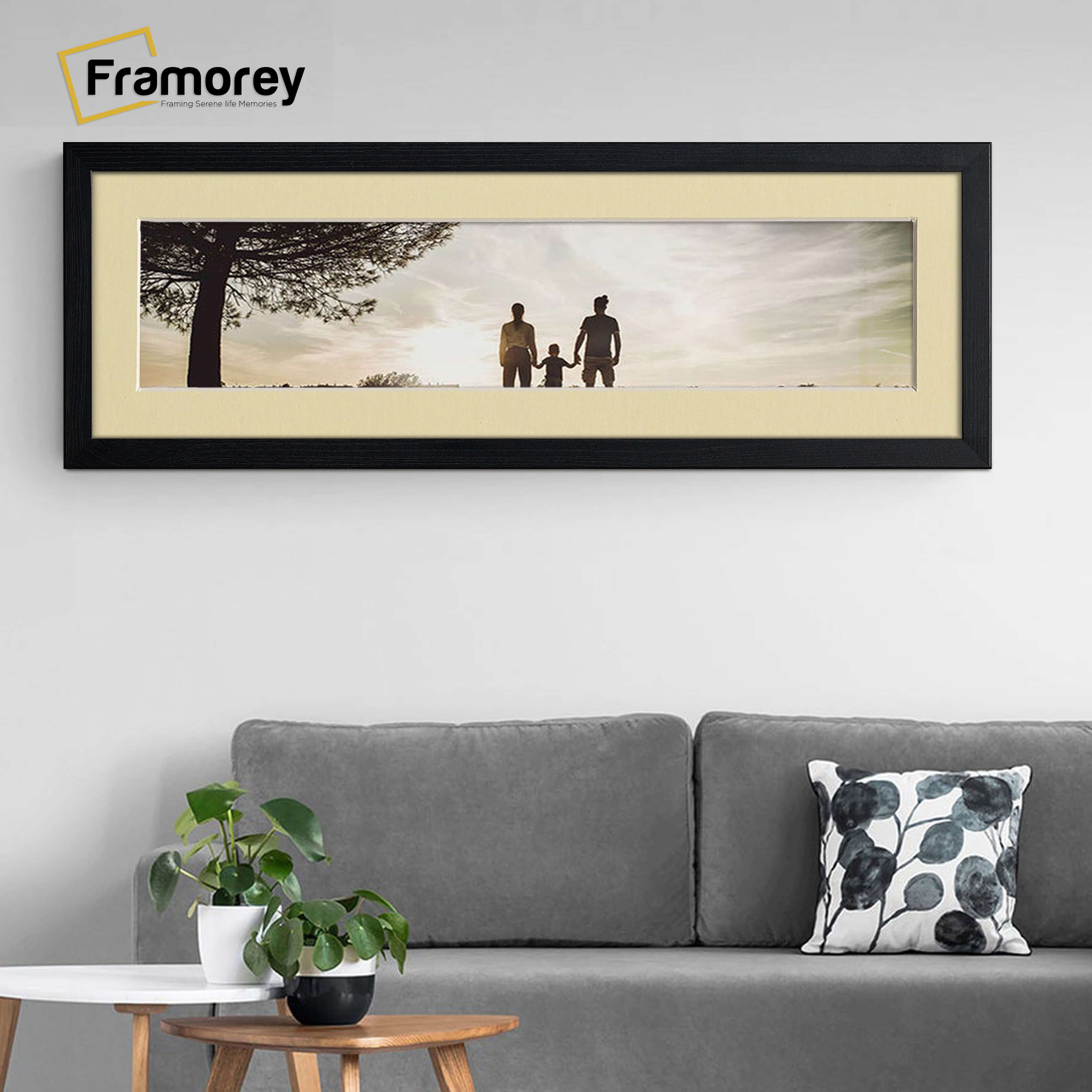 Panoramic Ash Black Picture Frame With Ivory Mount Wall Décor Frame