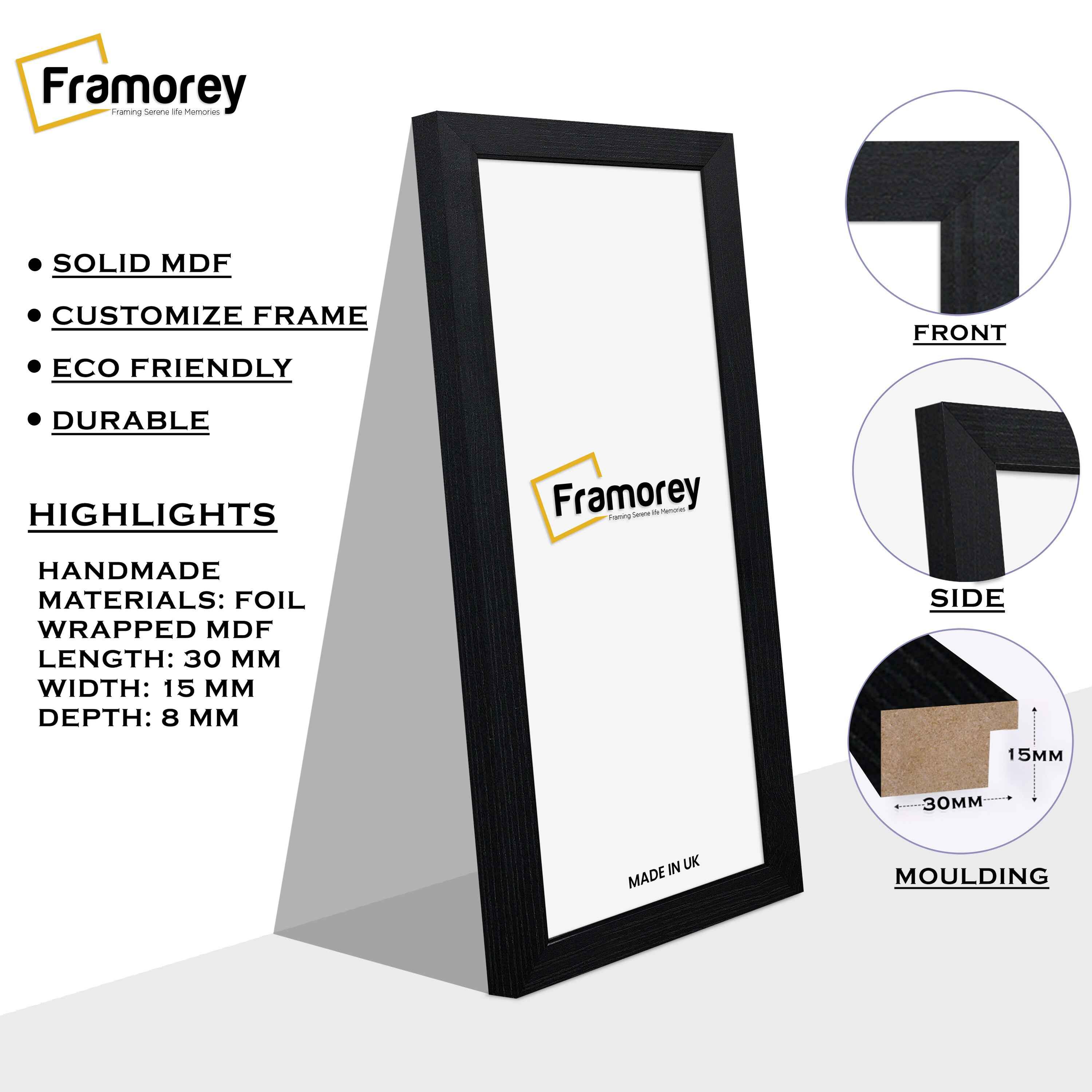 Side View of Ash Black Panoramic Photo Frame Highlighting Frame Parts