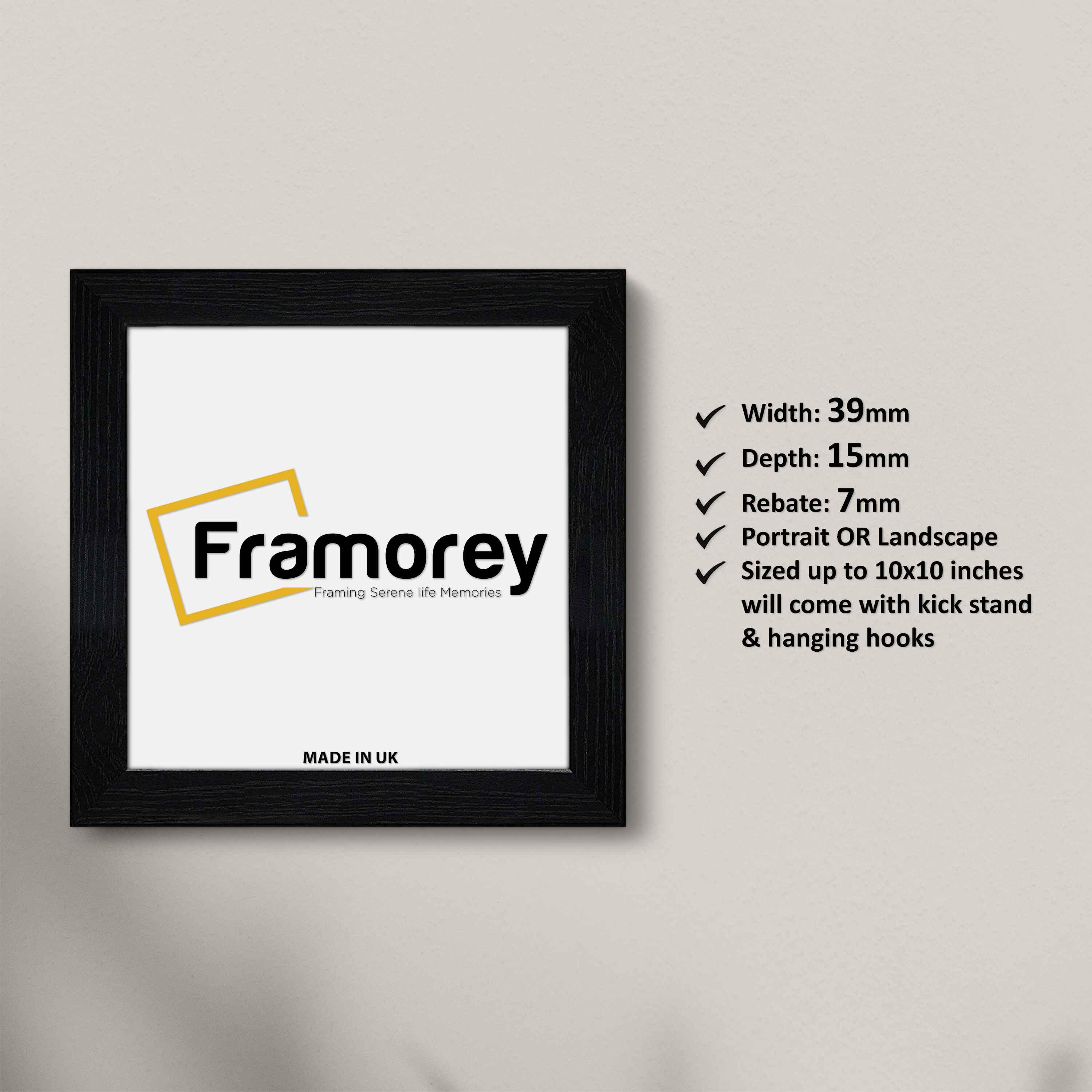 Square Size Ash Black Picture Frames with some details .