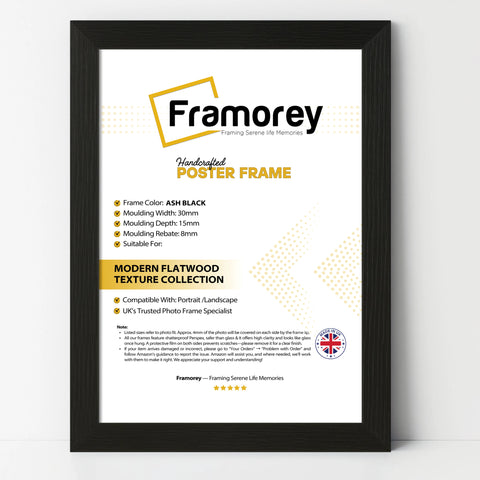 Ash Black picture frame shown from front view on a plain white surface standing with a wall