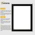 Ash Black picture frame size guide line diagram showing outer frame dimensions and inner opening dimensions,  plus brief usage notes