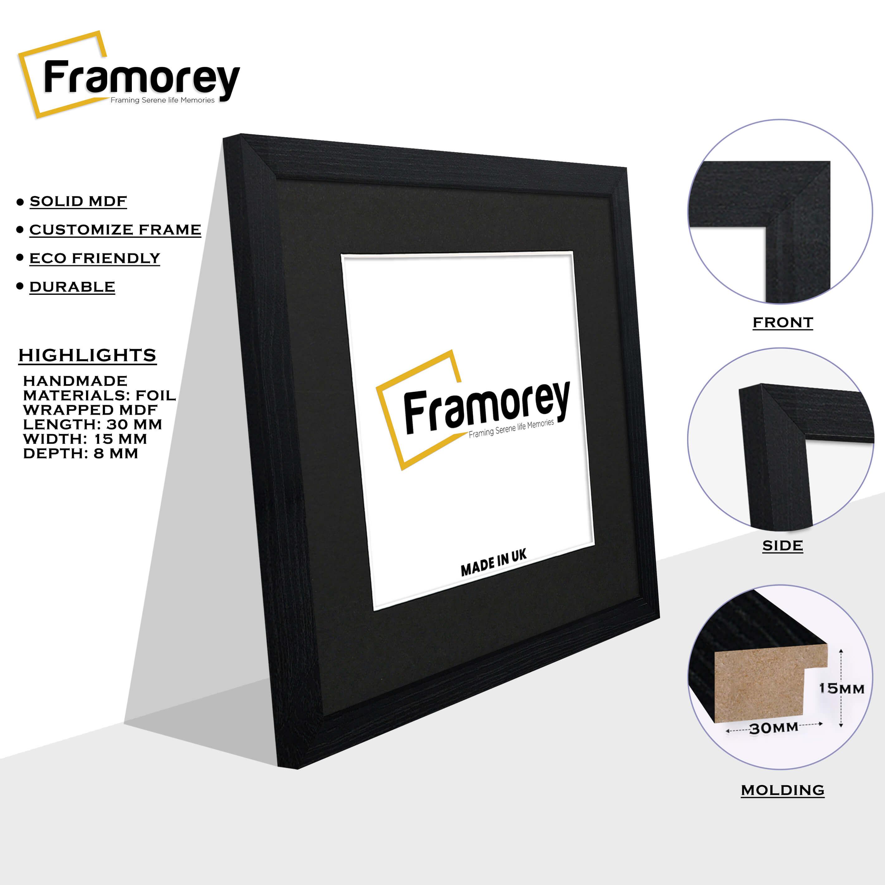 Side view of a Square Size Black Picture Frame leaning with the wall with some feaures