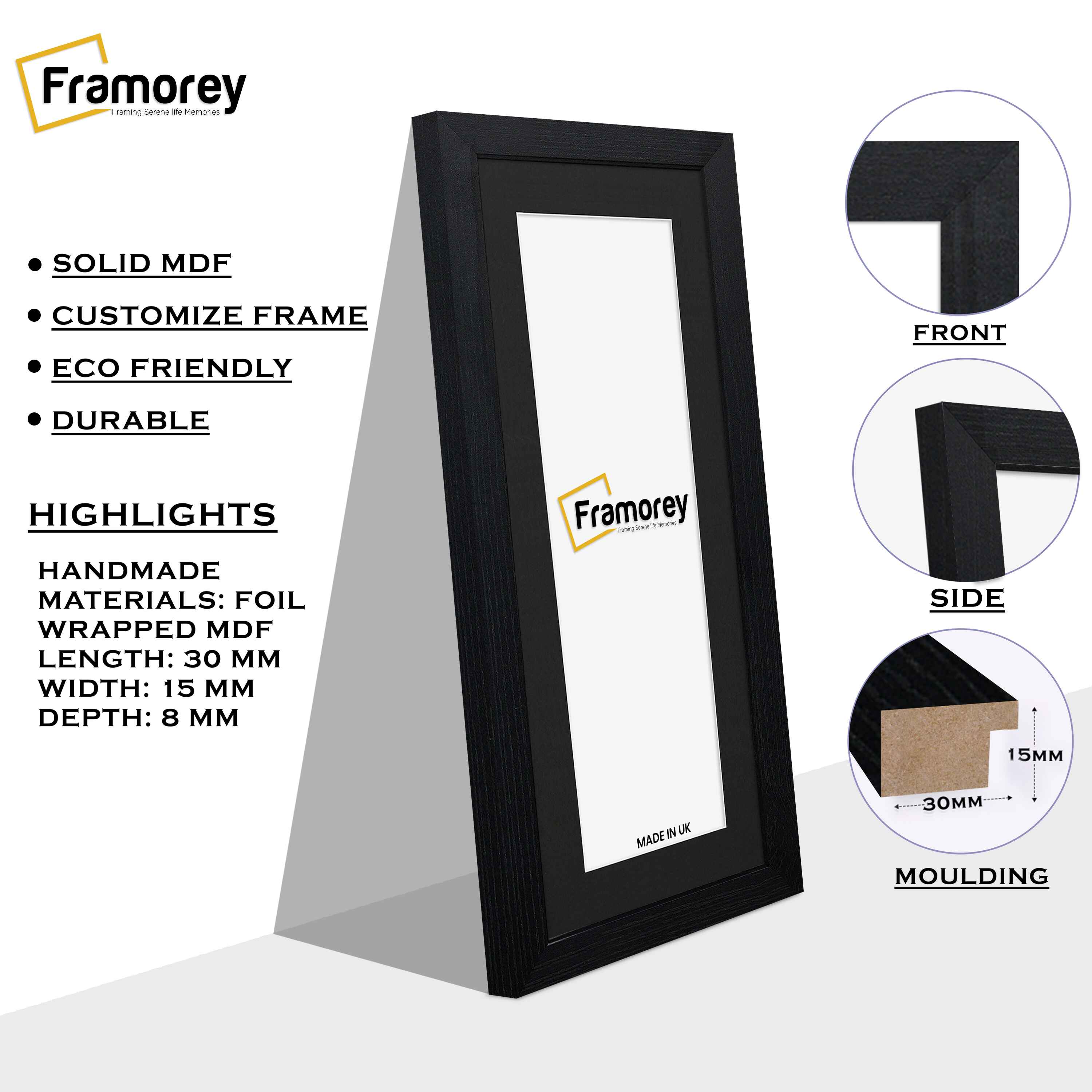 Panoramic Ash Black Picture Frame With Black Mount Wall Décor Frame