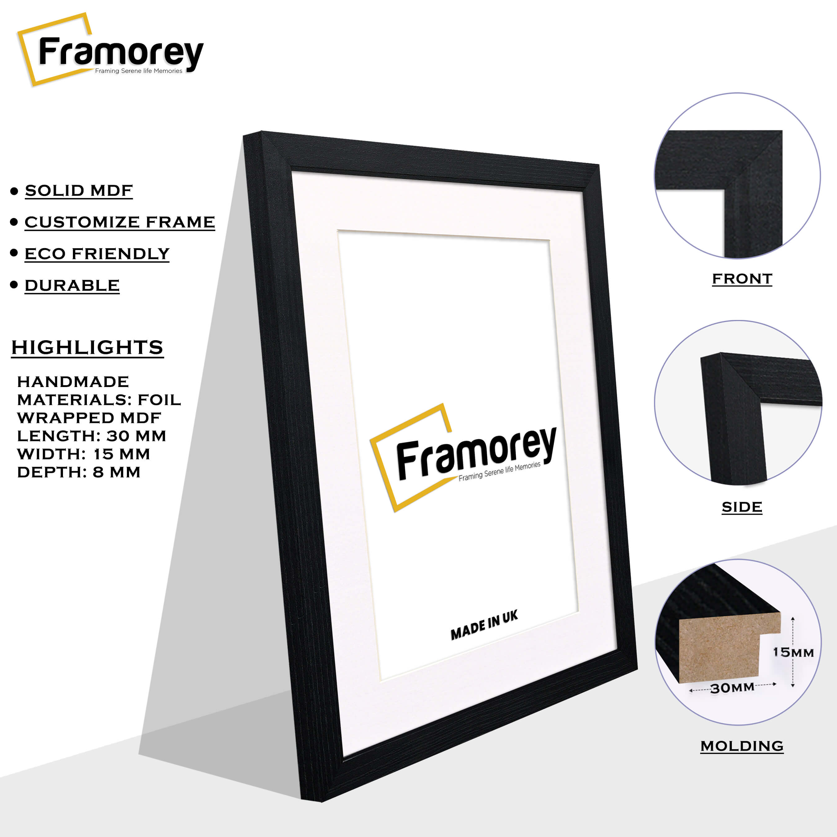 Ash Black Picture Frame With White Mount