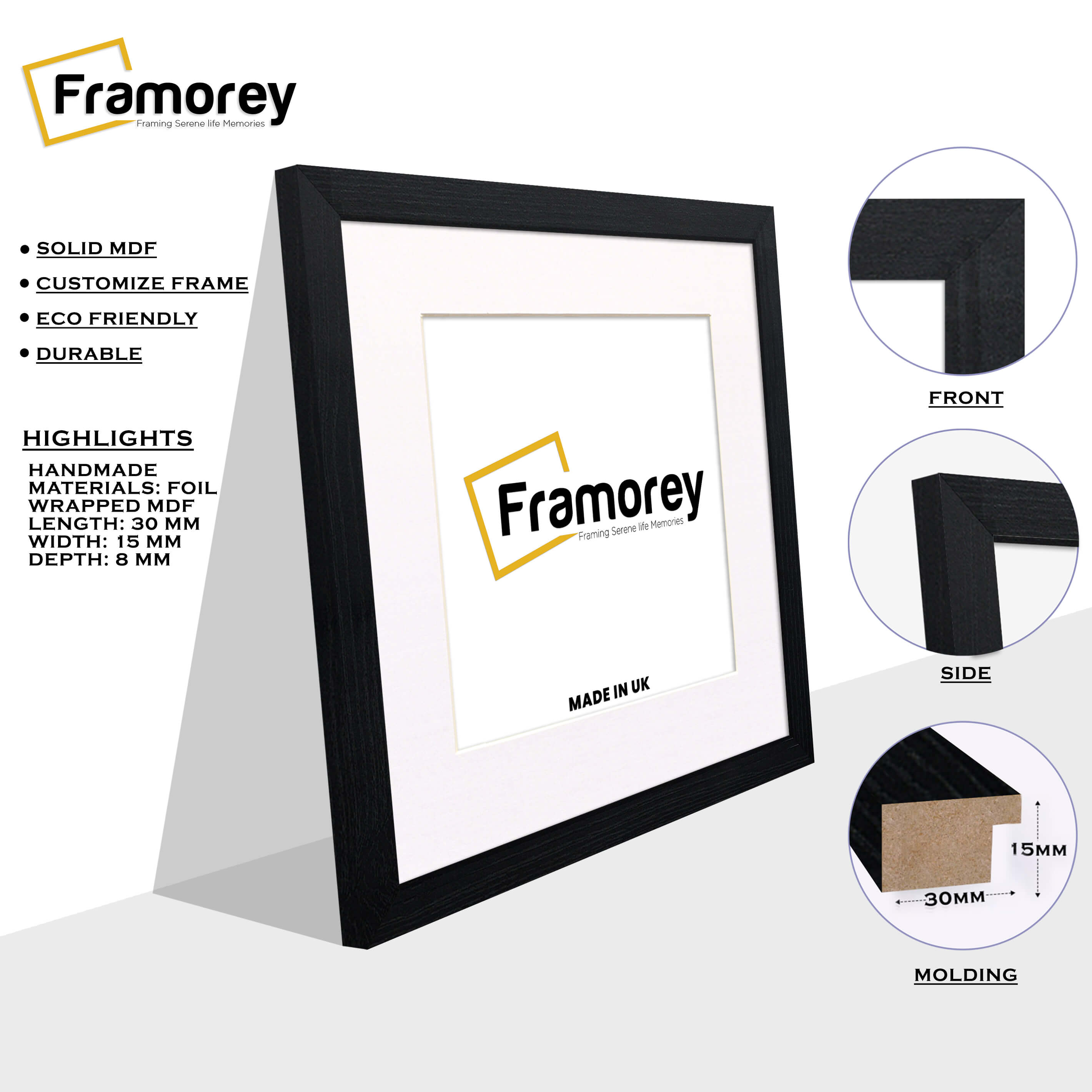 Square Size Ash Black Frame With White Mount