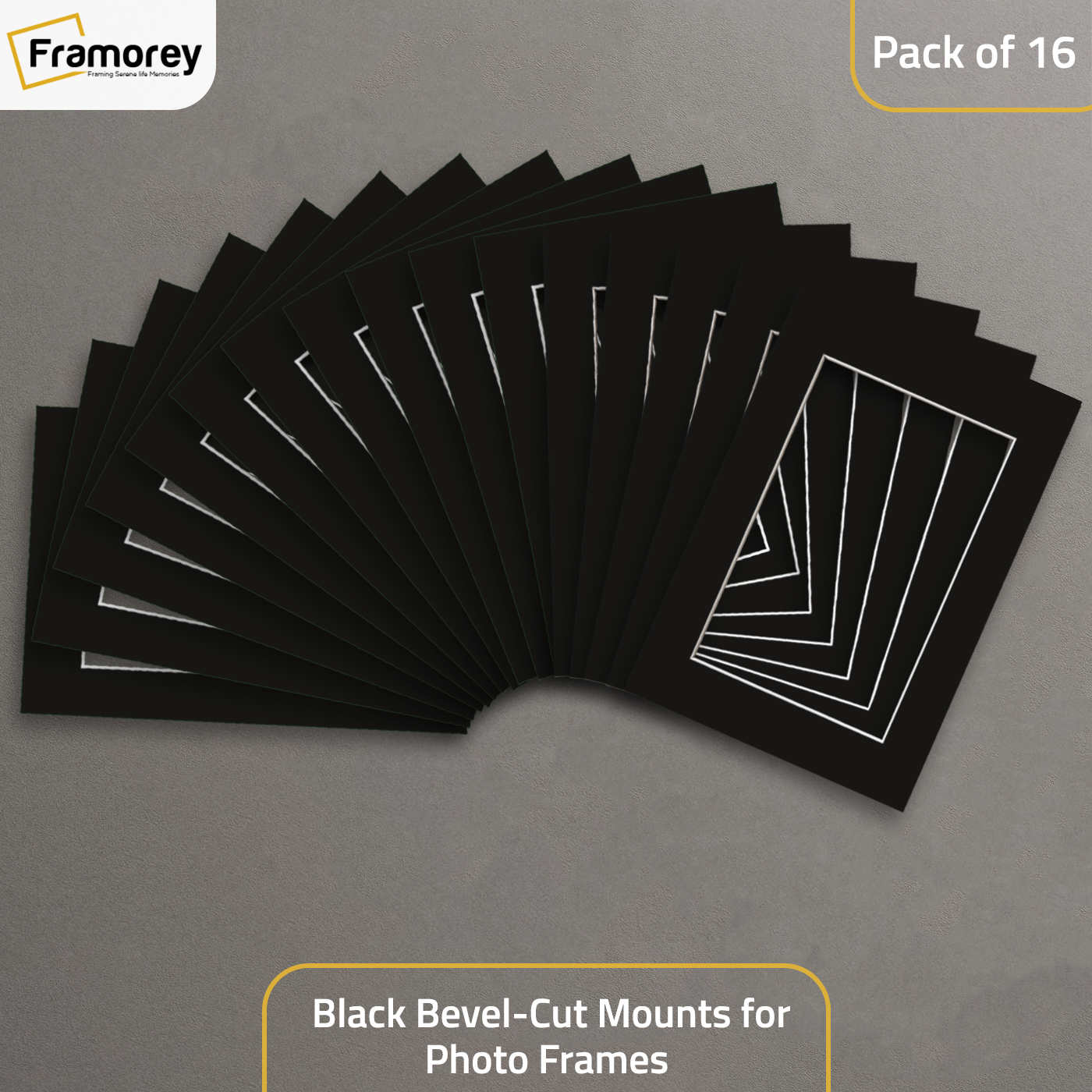 Black Bevel Cut Mount pack of 16.