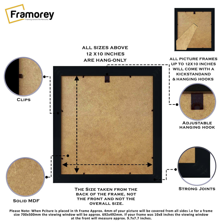 Square Solid Wood Black Picture Frames With White Mount