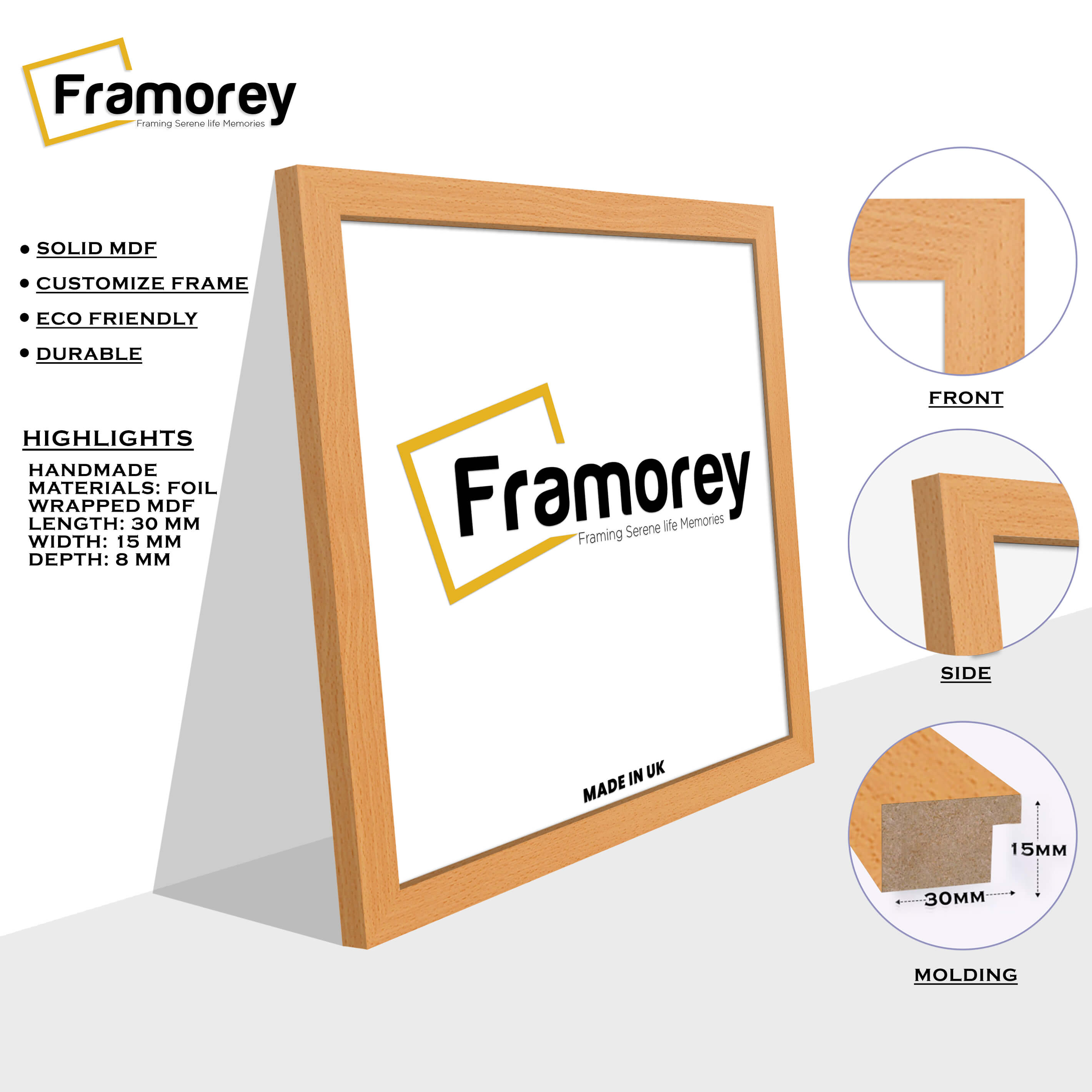 Square Size Beech Picture Frame Wall D?cor Frames