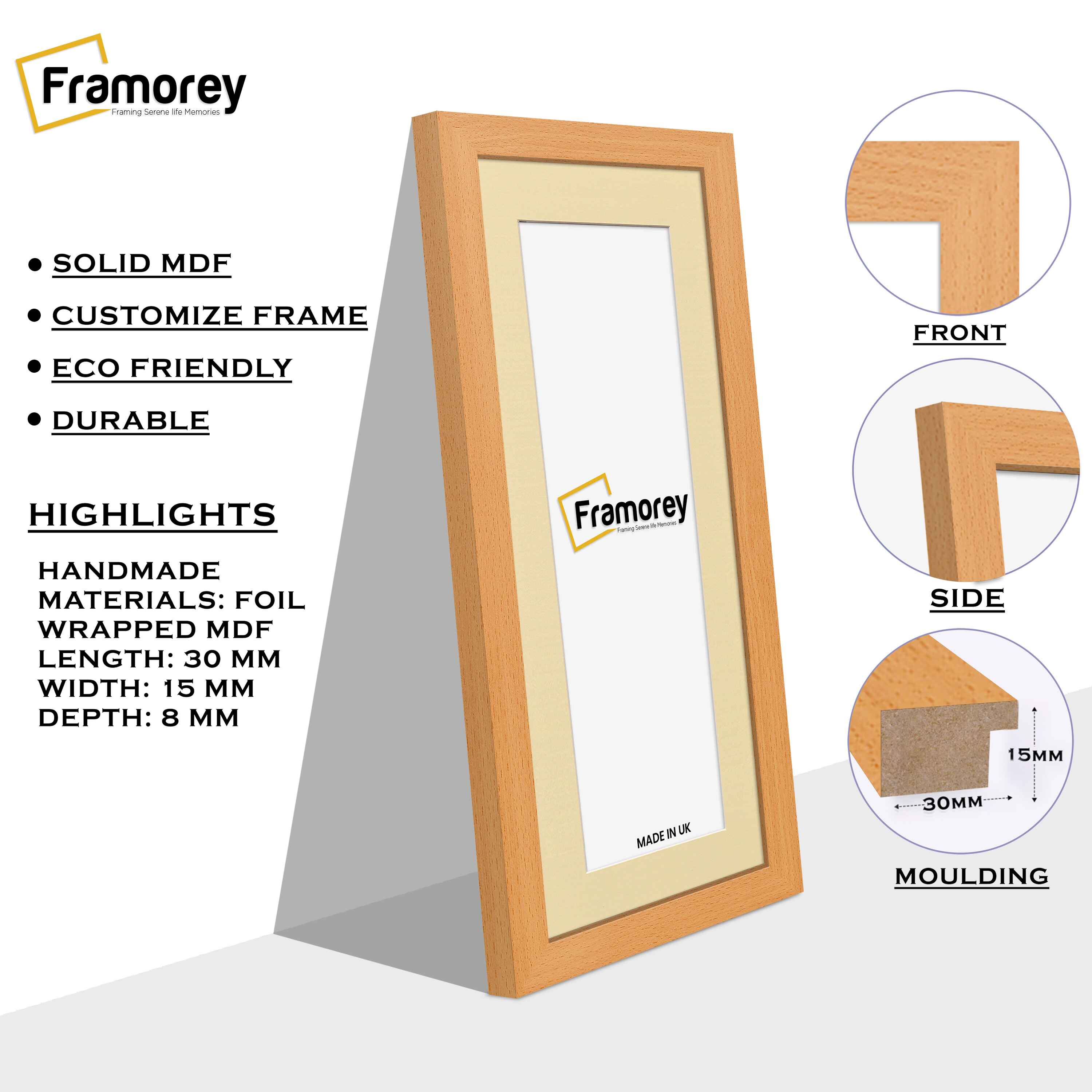 Panoramic Beech Picture Frame With Ivory Mount Wall Décor Frame