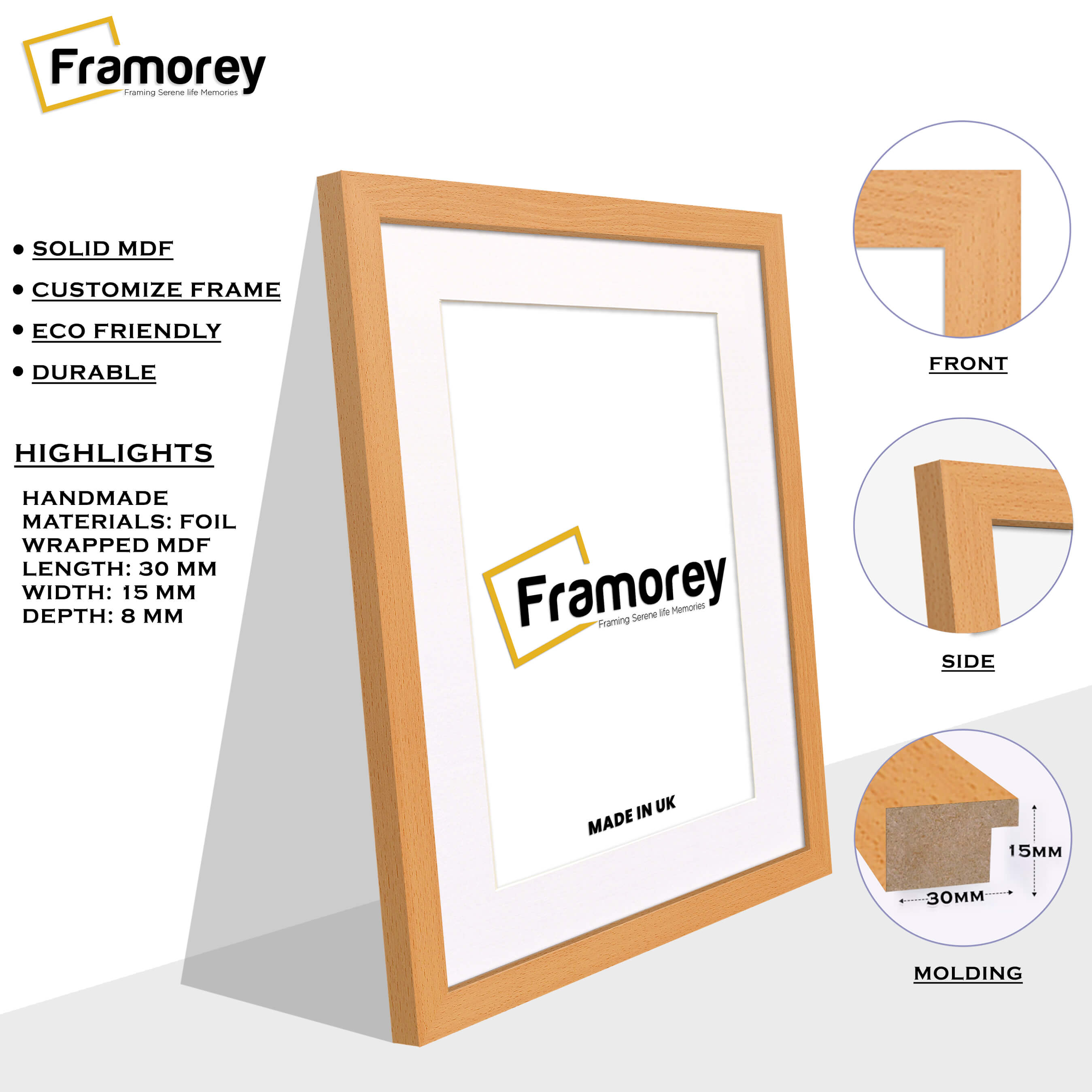 Beech Picture Frame With White Mount