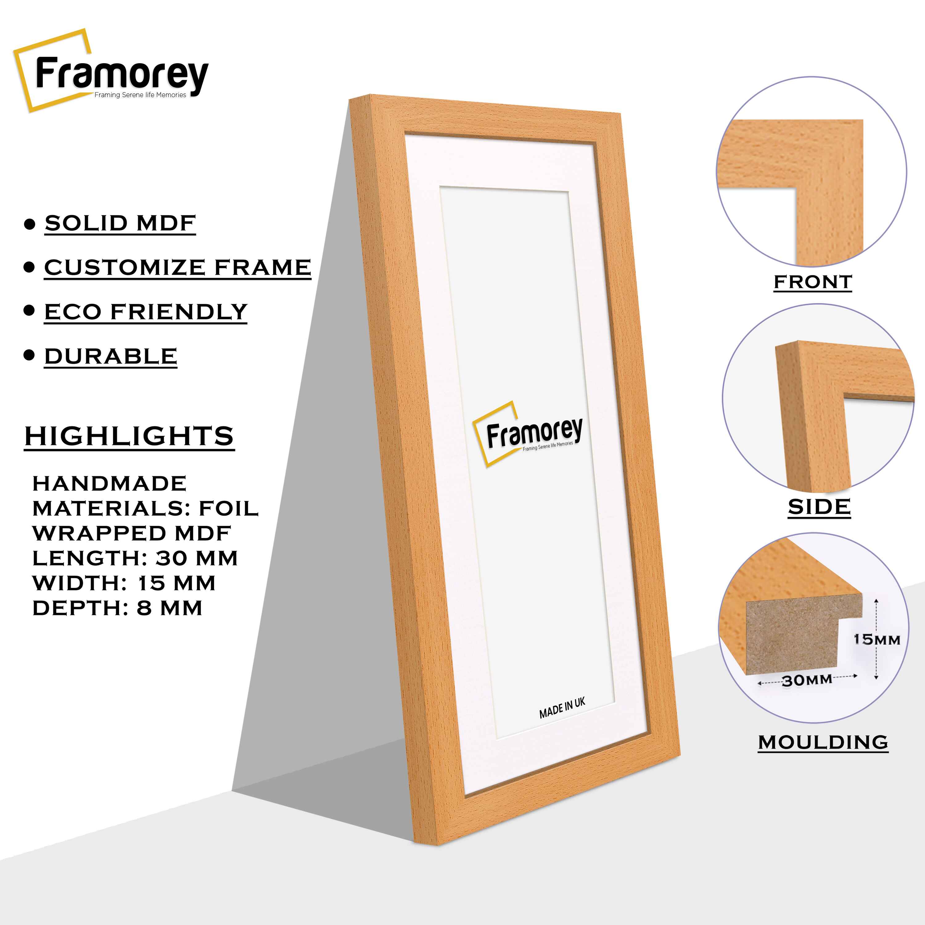 Panoramic Beech Picture Frame With White Mount