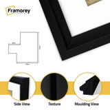 Black Picture Frame Oslo Style Photo Frames With White Mount. Side View, Texture, and Moulding View.