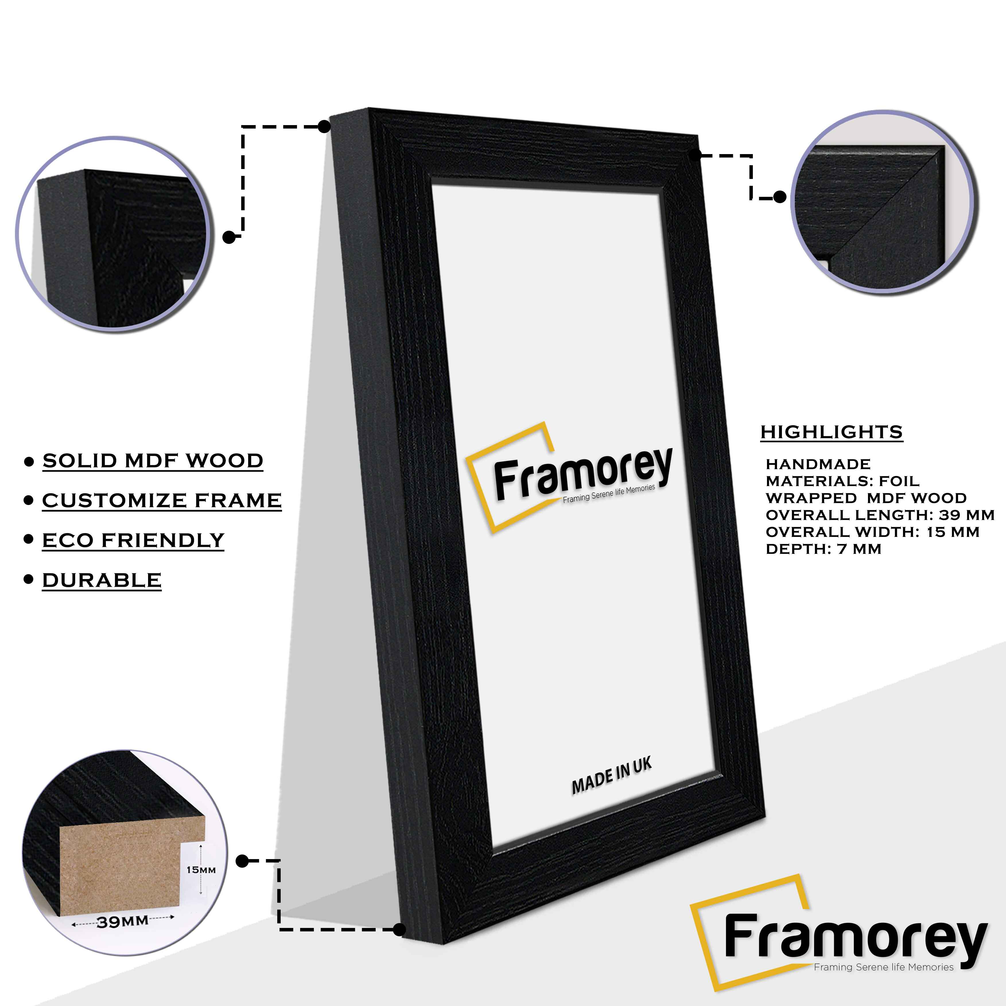 Panoramic Size Black Picture Frames Handmade Wooden Effect Poster Frames