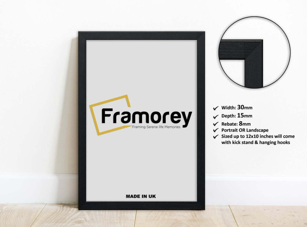 Square Thin Black Photo Frame With White Mount Flat Wooden Effect Picture Frame Maxi Art Poster Frames - FRAMOREY