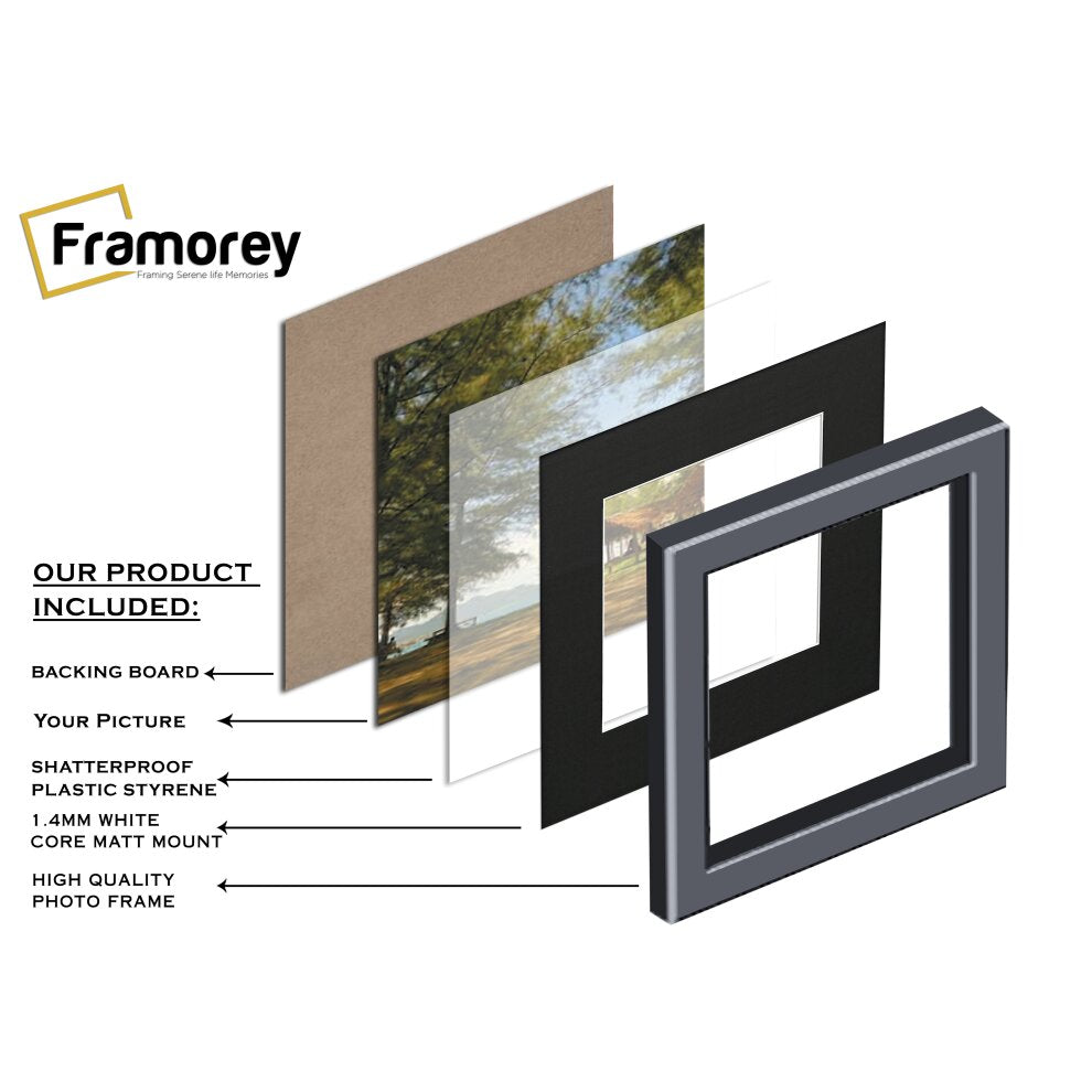 Square Size Grained White Picture Frame Fletcher Wood Style With Black Mount