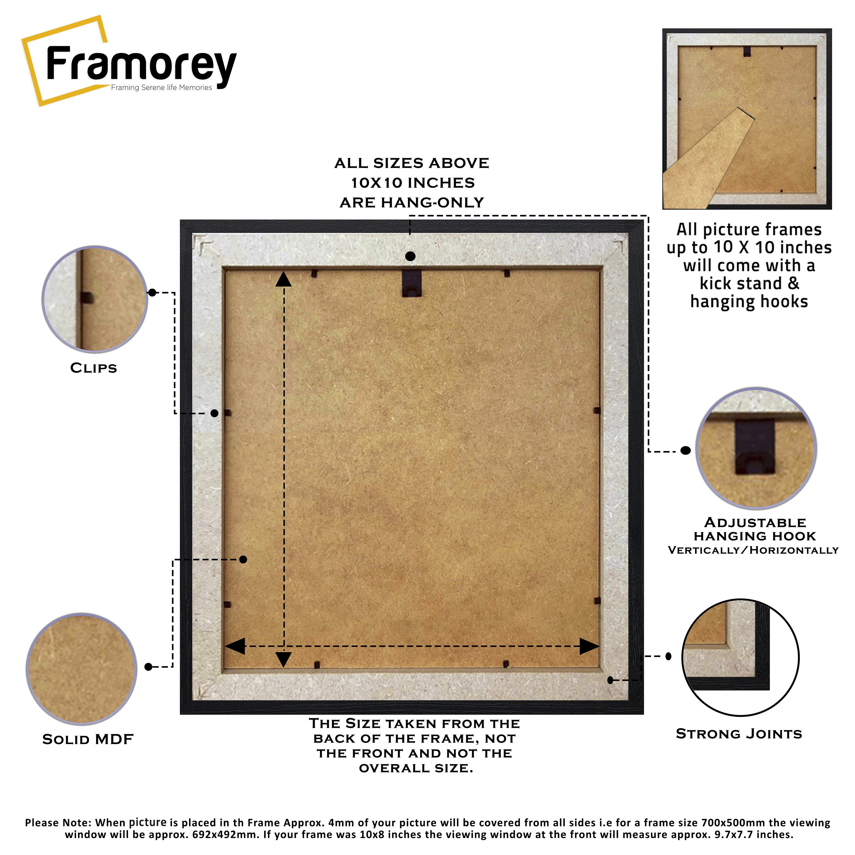 Square Photo Frame Backside View With Some Details of its features