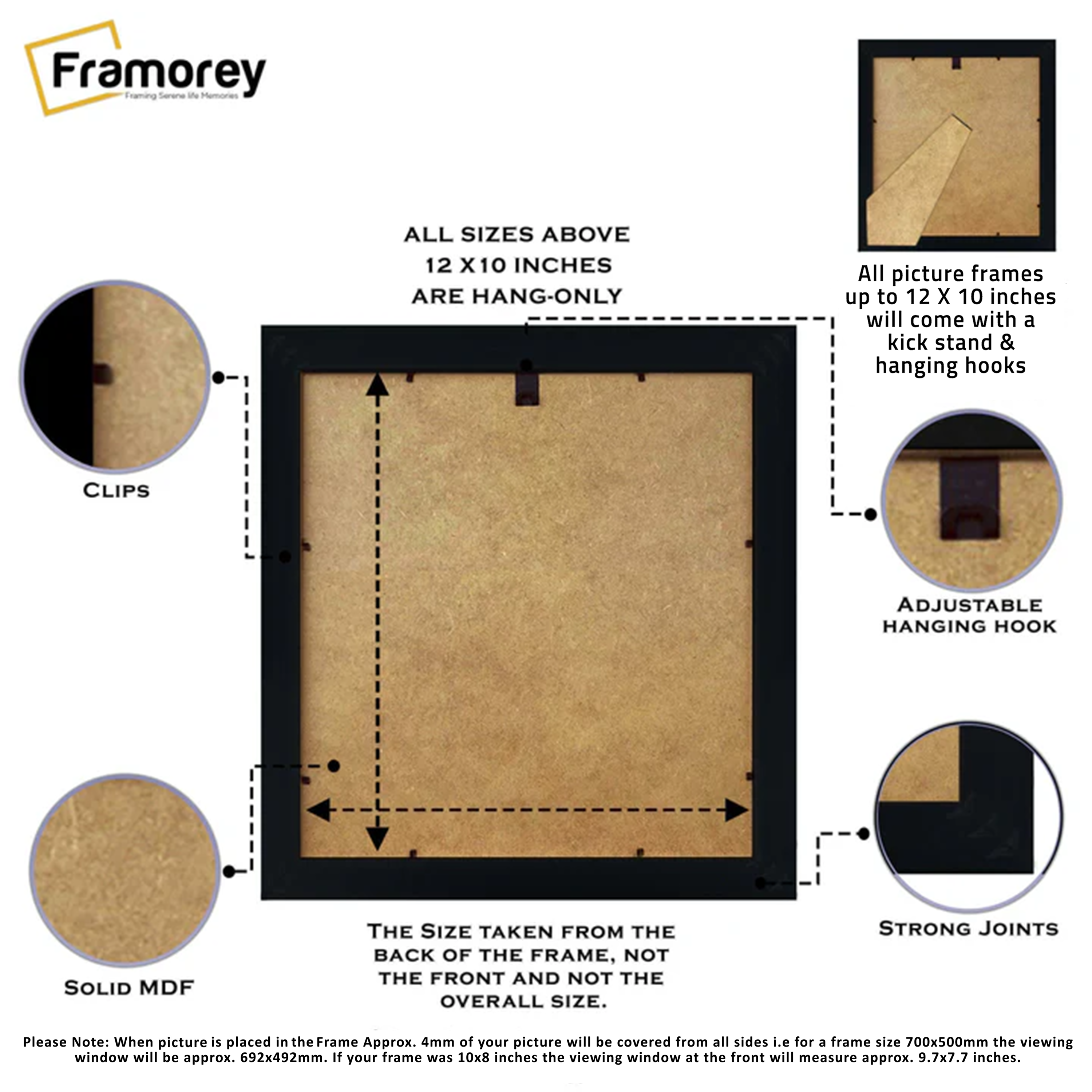  Black Photo Frame Backside View Poster Frame Highlighting it's Features