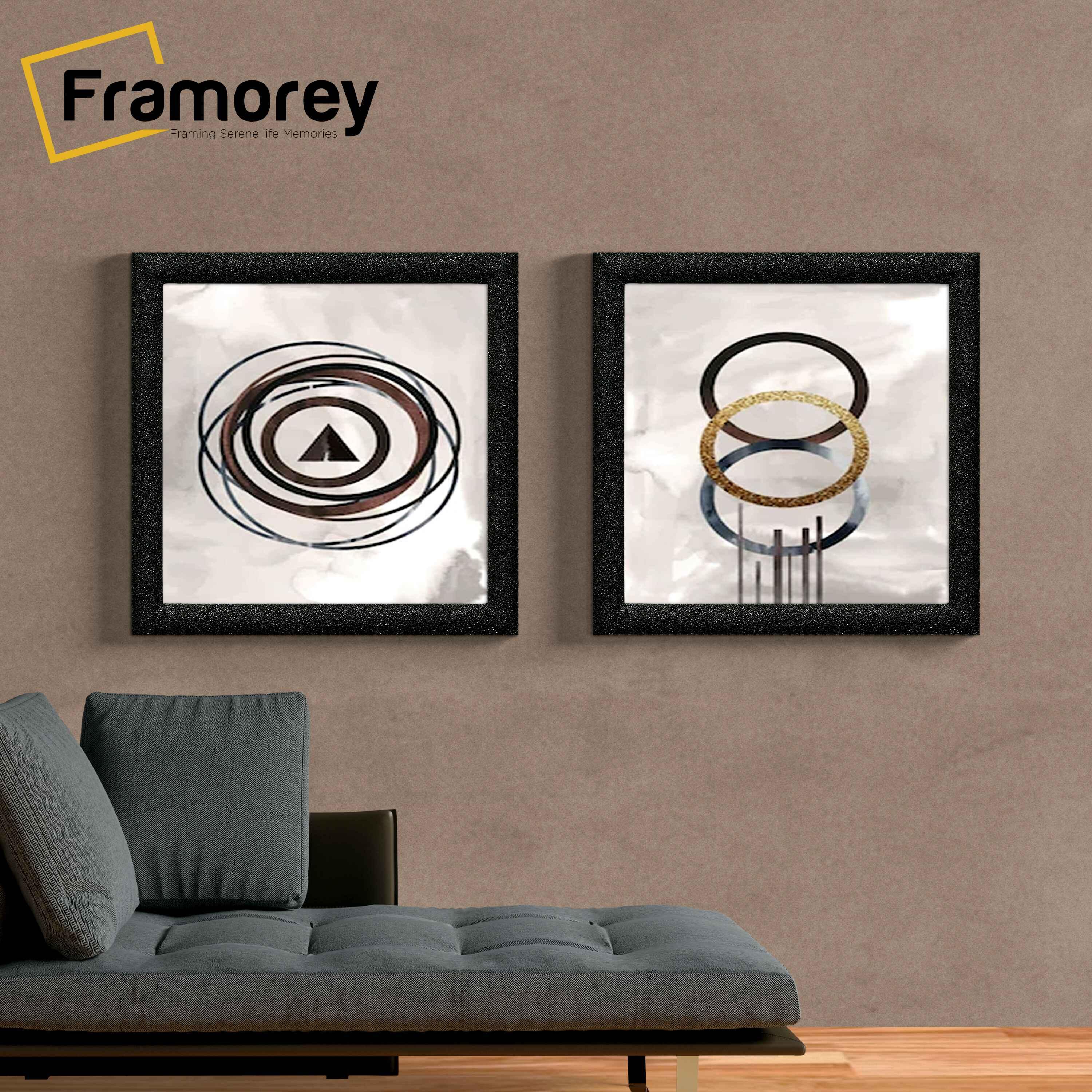 Two Square Size Glitter Sparkle Black Poster Frames Wall Art Frame hanging on a wall in a row.