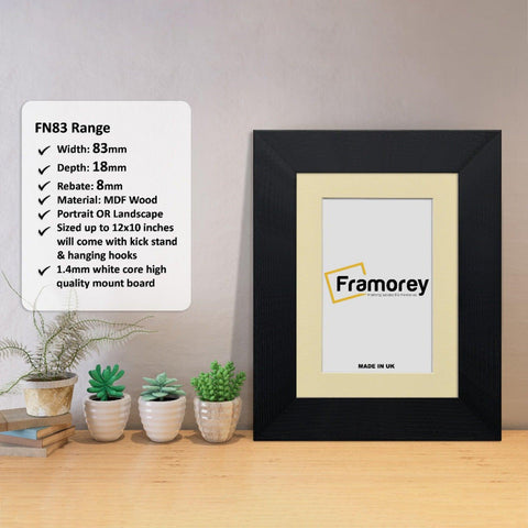 Black Picture Frame Poster Frame With Ivory Mount with some detail on its measurement.