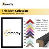 Black Thin Matt Front View Frame With All available colors and Molding View Image With Frame Measurements and Material