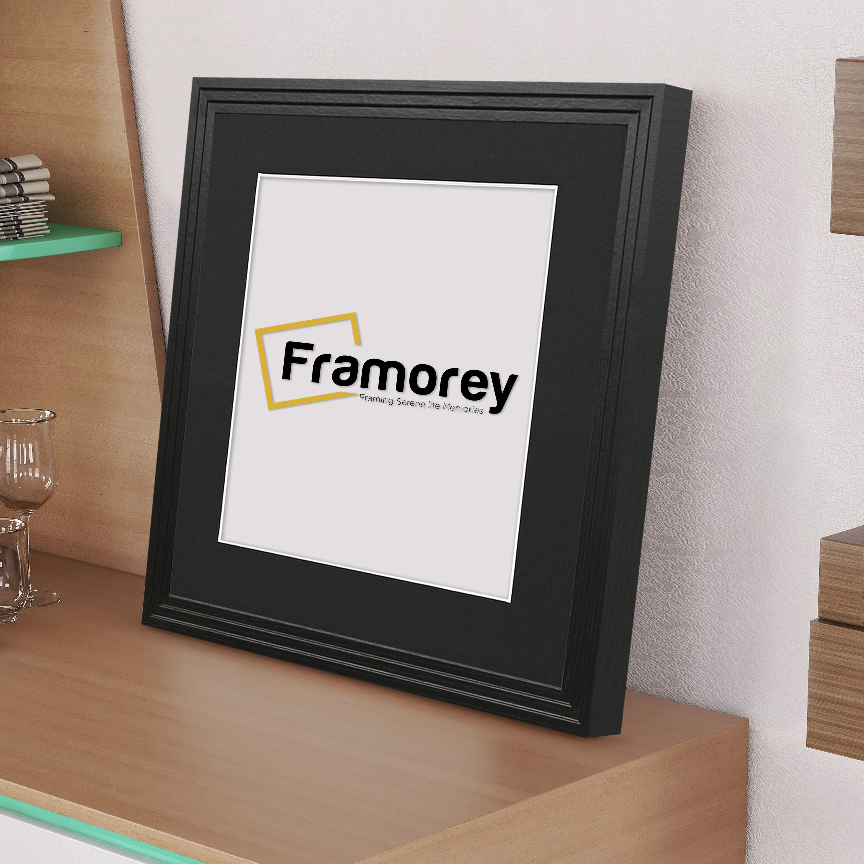 Step Style Square Size Black Picture Frame With Black Mount