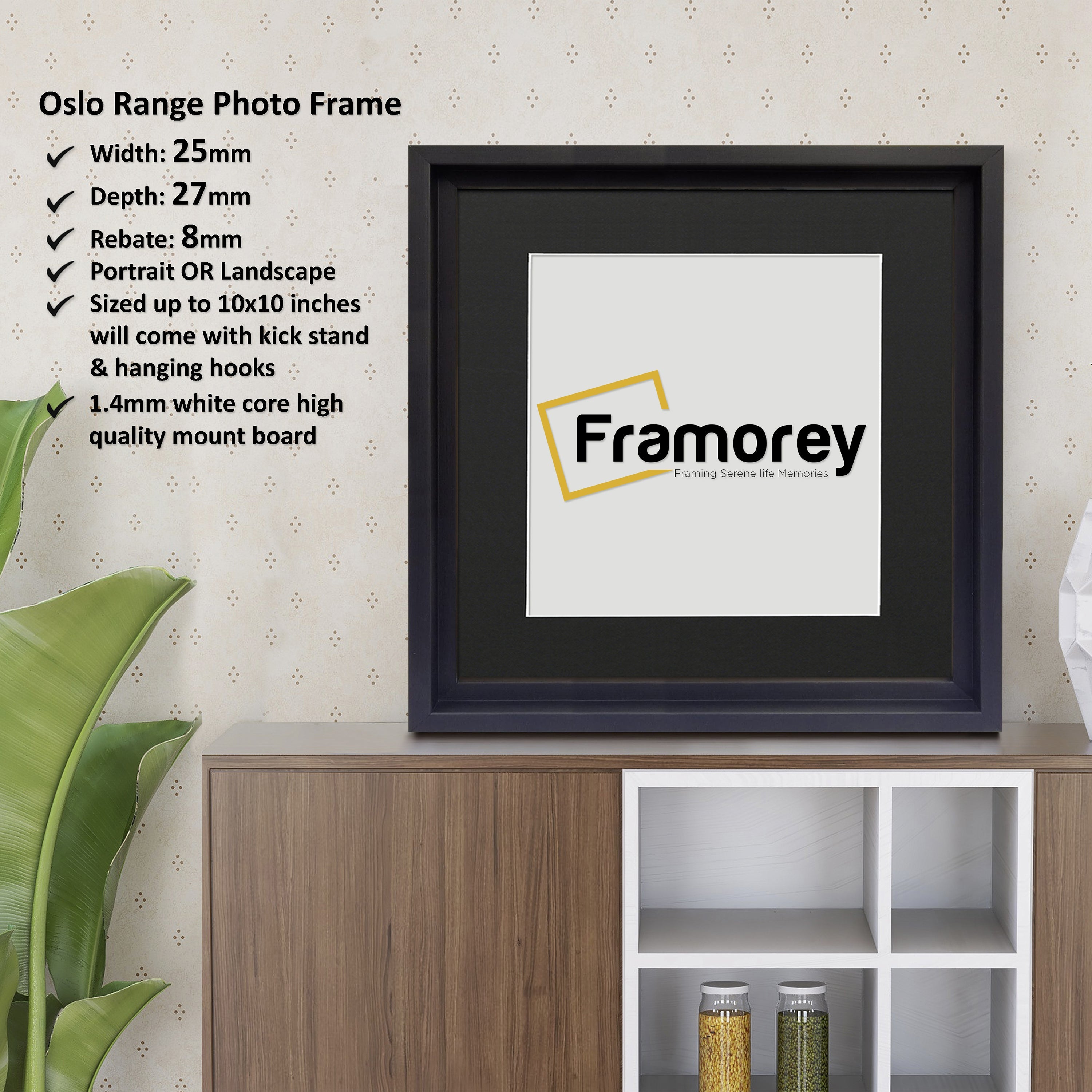Square Size Black Oslo Photo Frames Wall Art Frames With Black Mount
