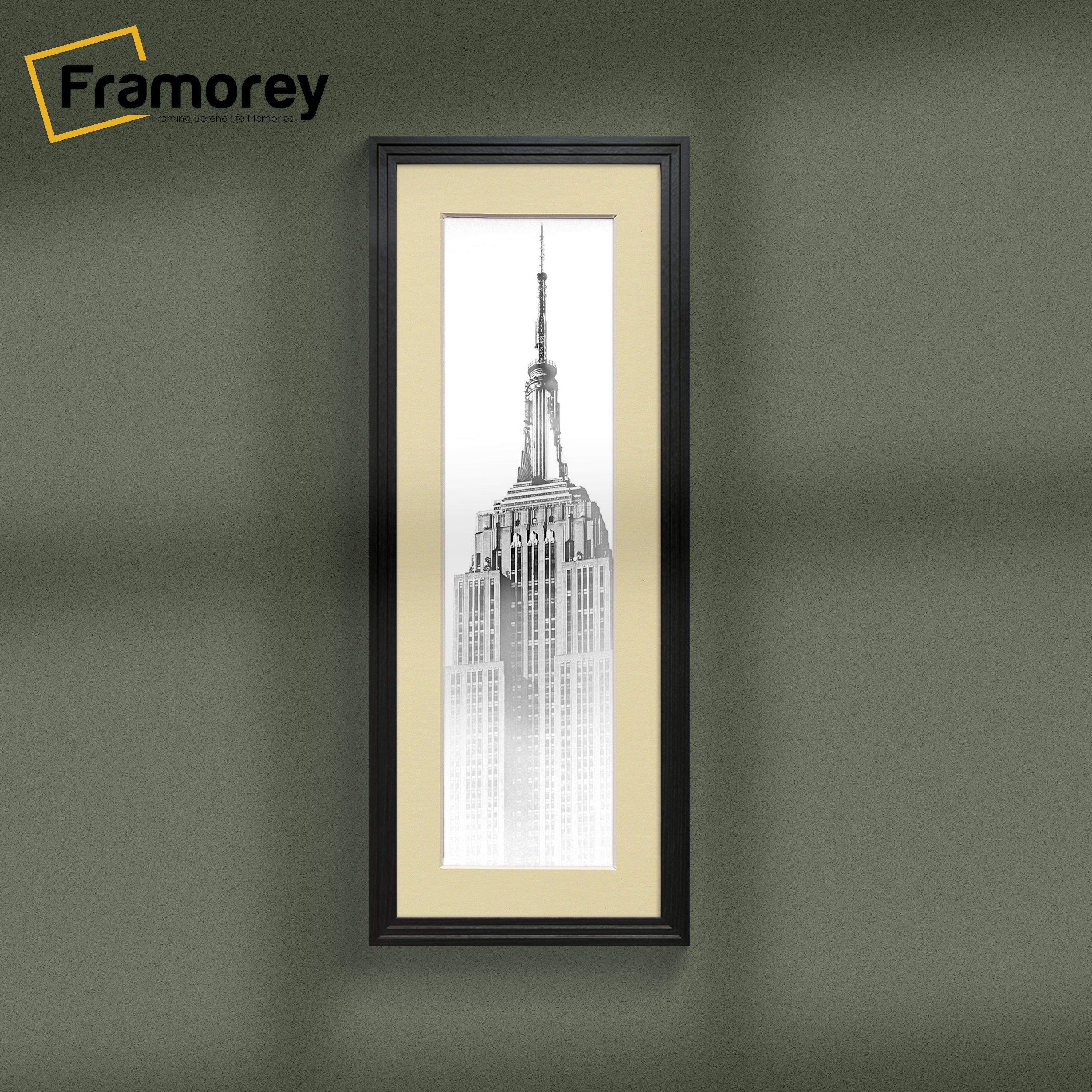 Panoramic Step Style Black Photo Frame With Ivory  Mount