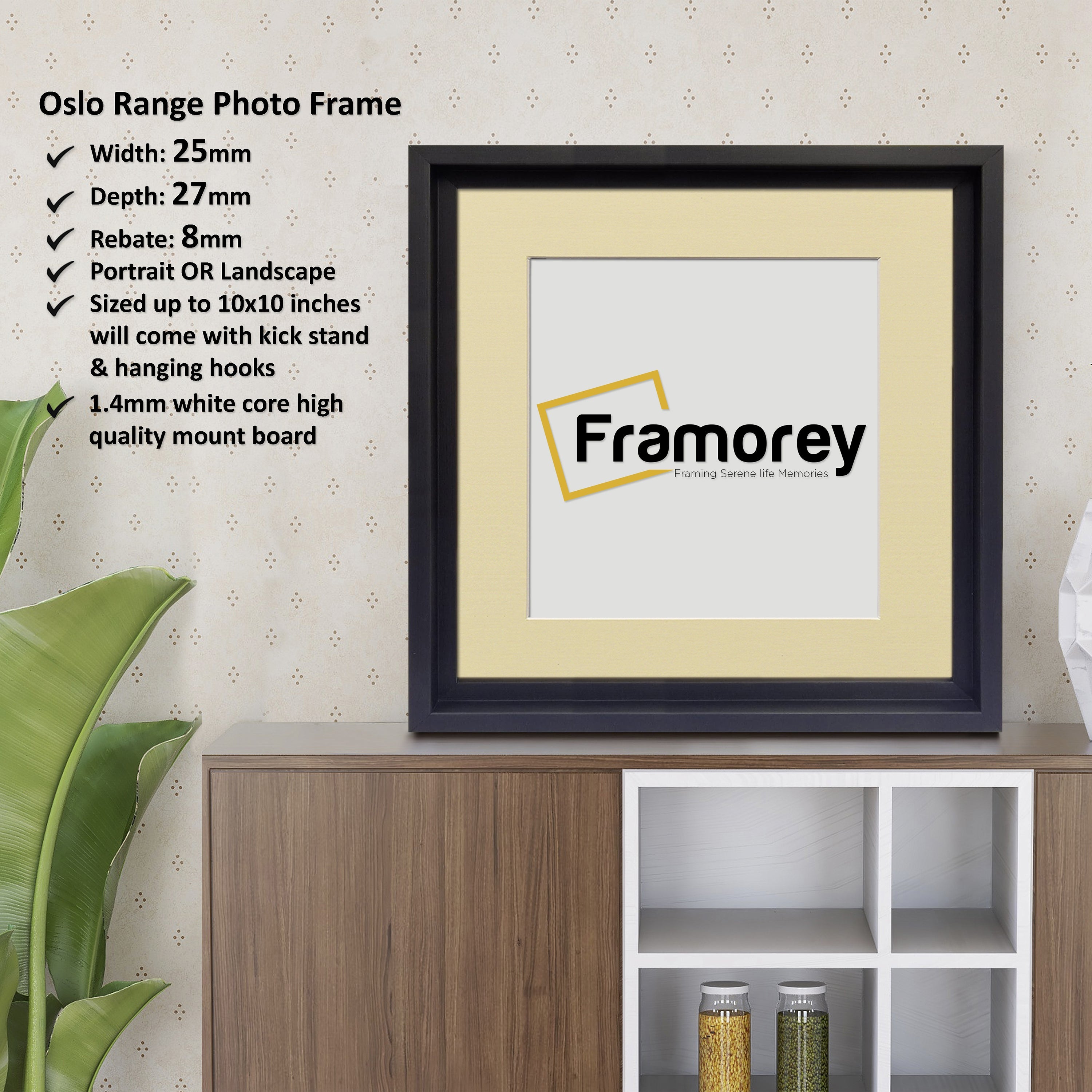 Square Size Black Oslo Photo Frames Wall Art Frames With Ivory Mount