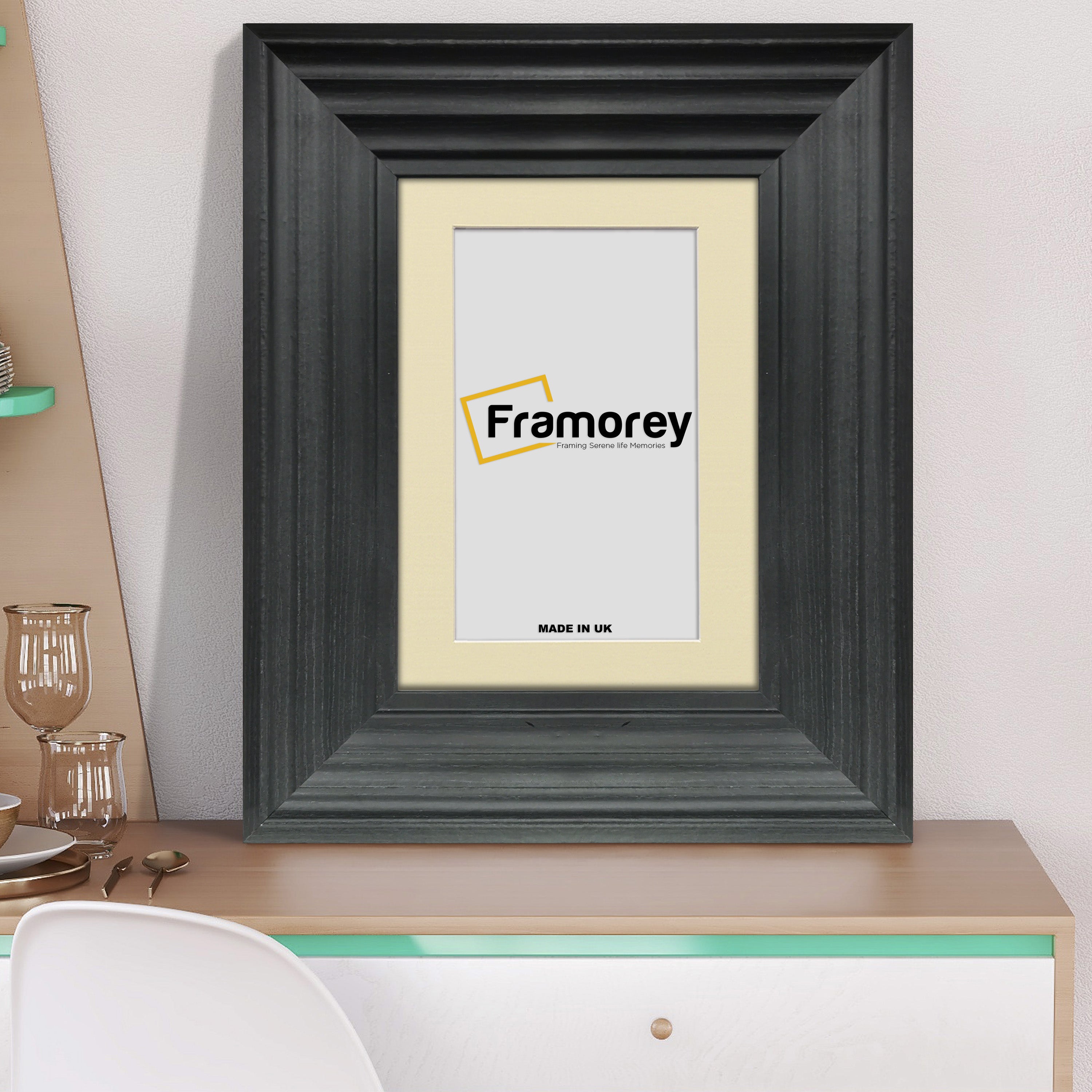 Black Wooden Picture Frames With Ivory Mount