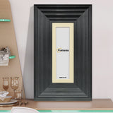 Panoramic Size Black Wooden Picture Frame Big Step Style with Ivory Mount