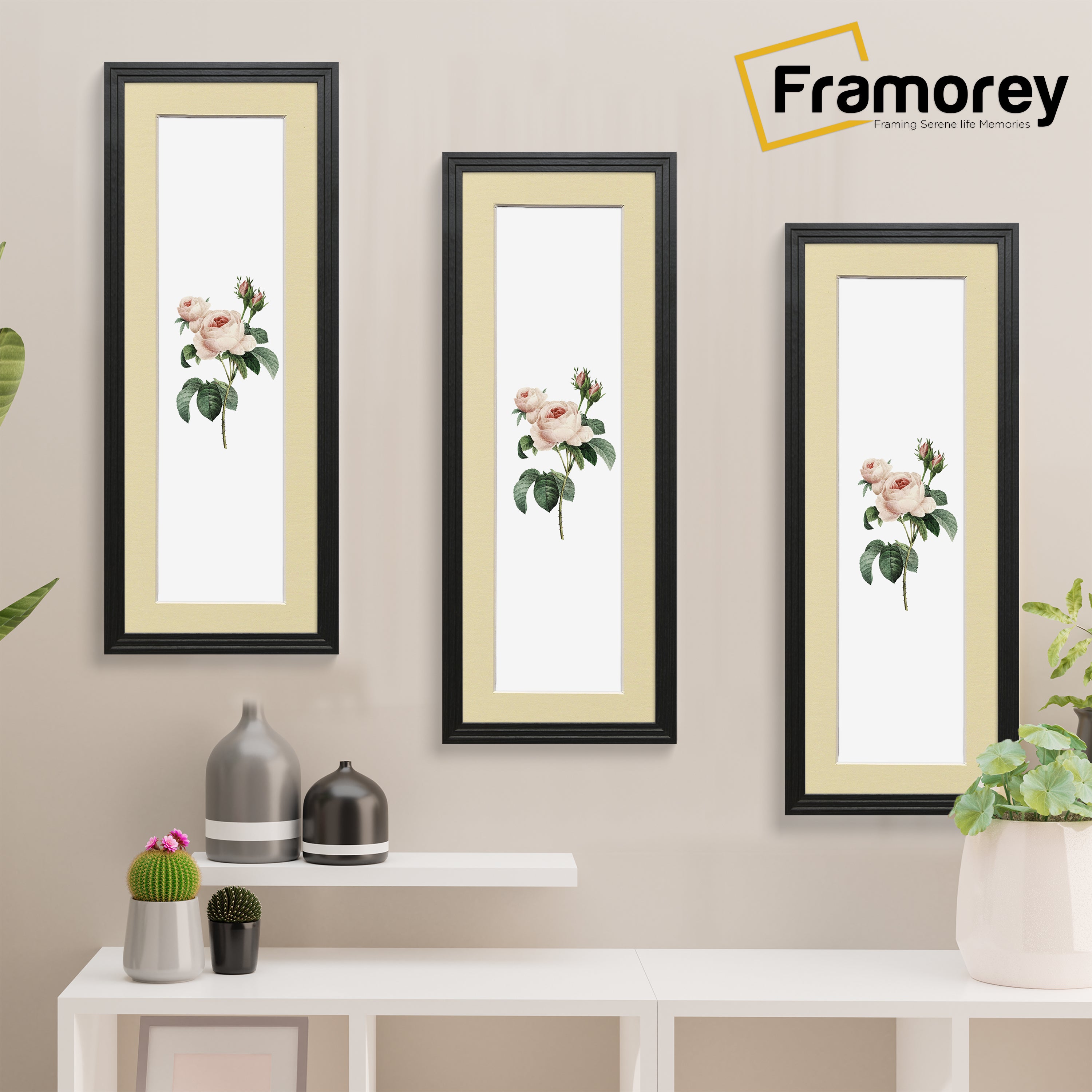 Panoramic Step Style Black Photo Frame With Ivory  Mount