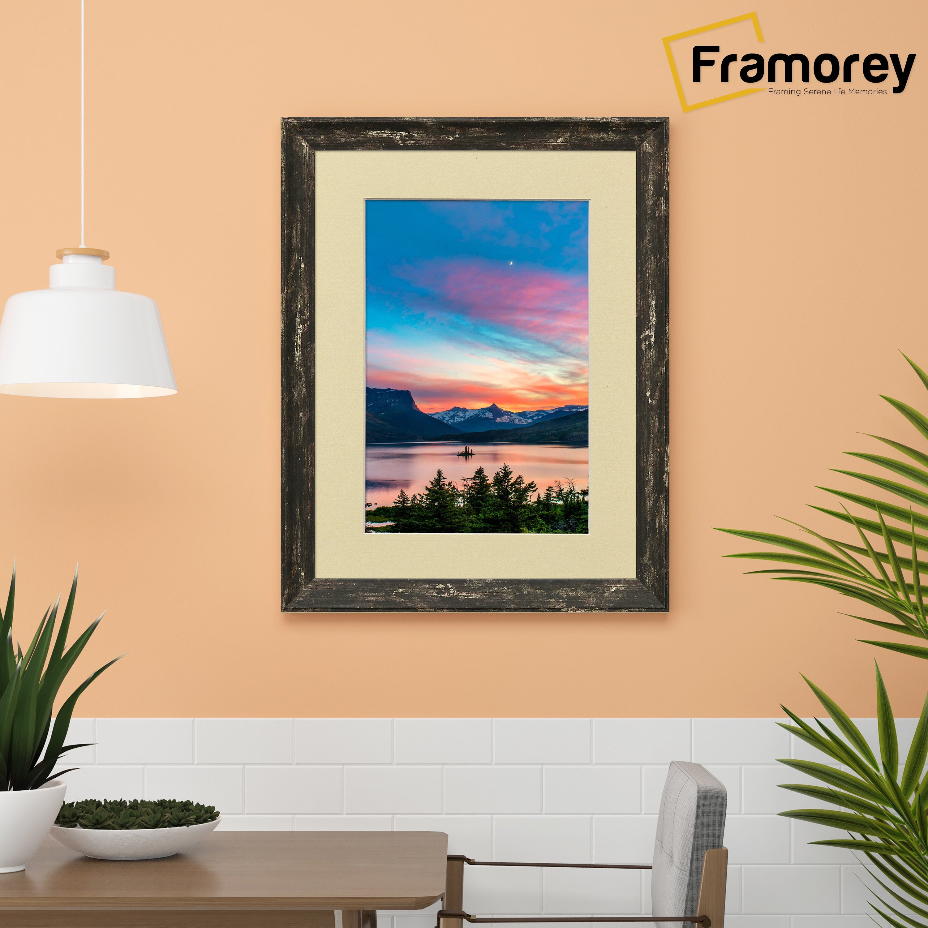 Vintage Distressed Black Photo Frames Wall Art Frame With Ivory Mount