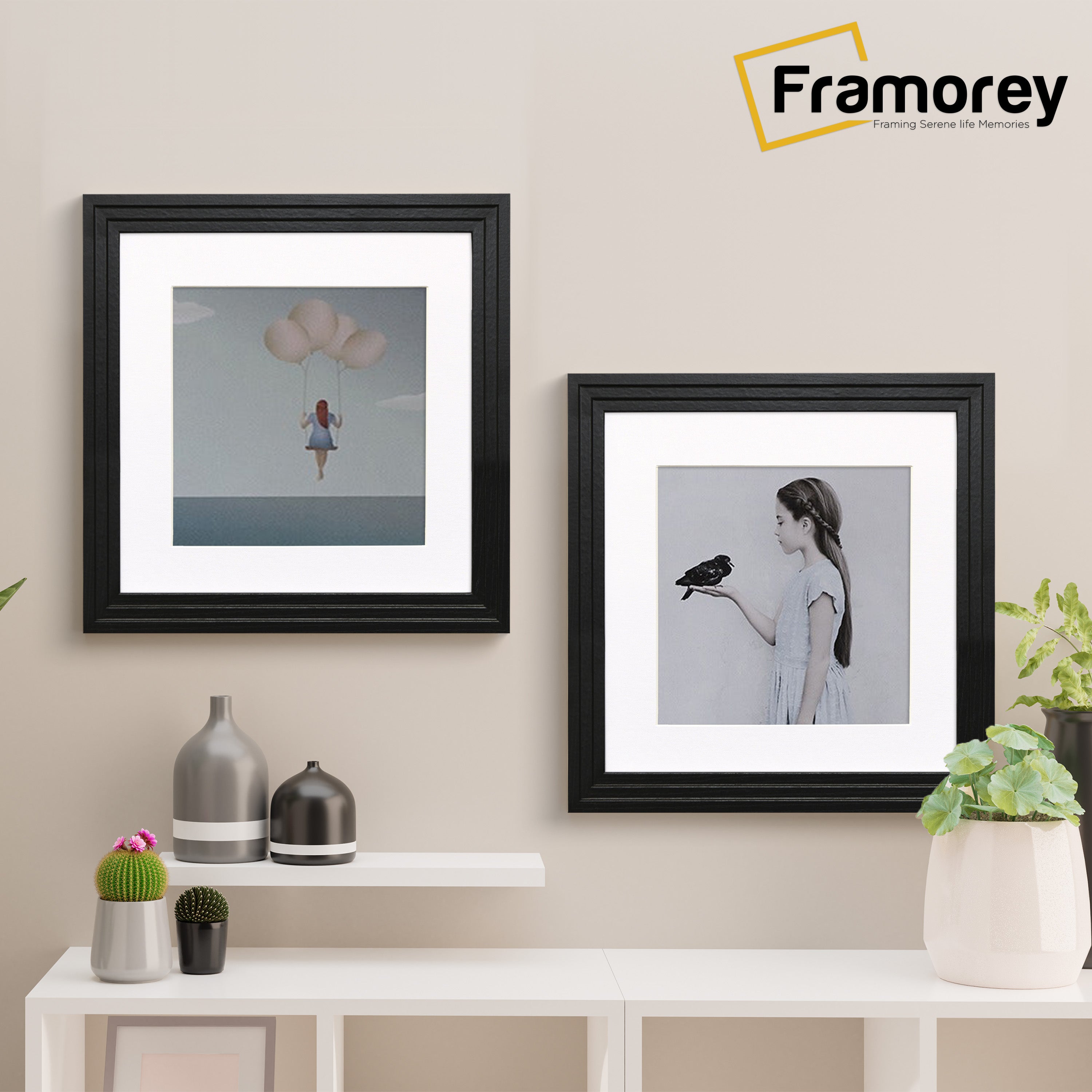 Step Style Square Size Black Picture Frame With White Mount