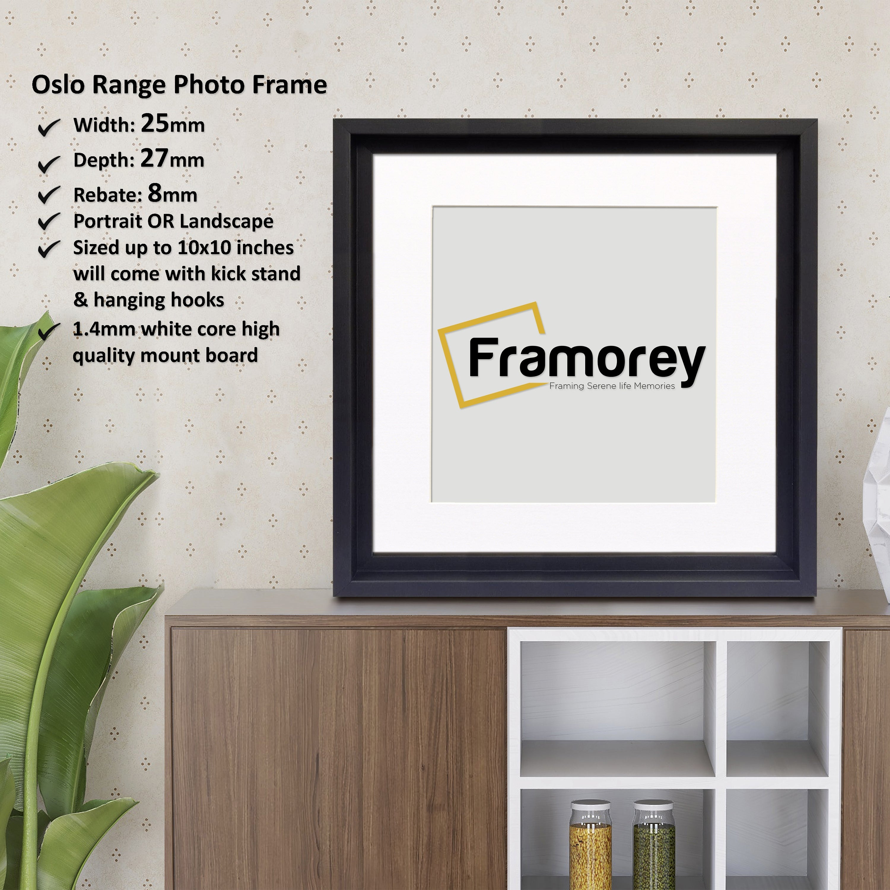 Square Size Black Oslo Photo Frames Wall Art Frames With White Mount