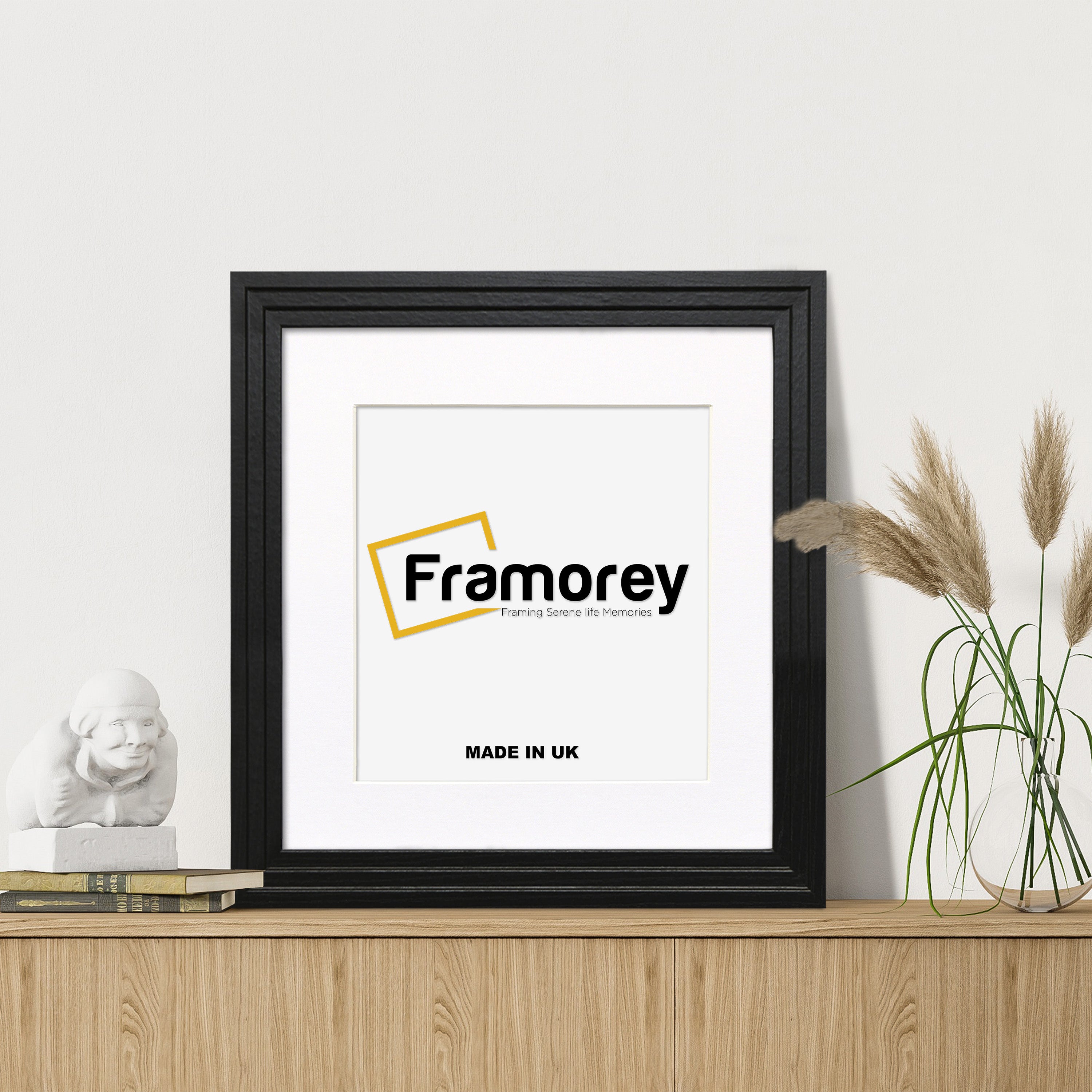 Step Style Square Size Black Picture Frame With White Mount