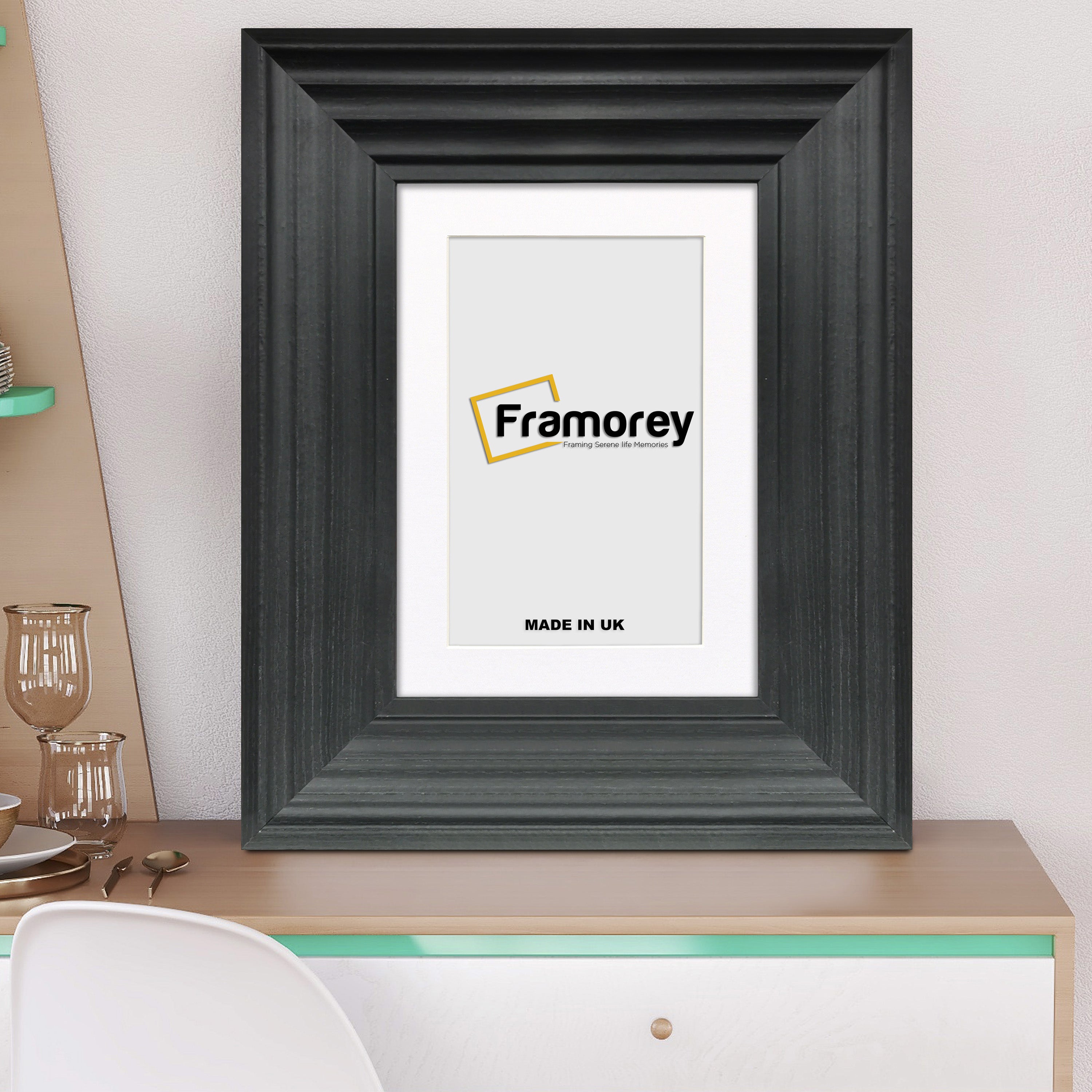 Black Wooden Picture Frames Big Step Style, With White Mount
