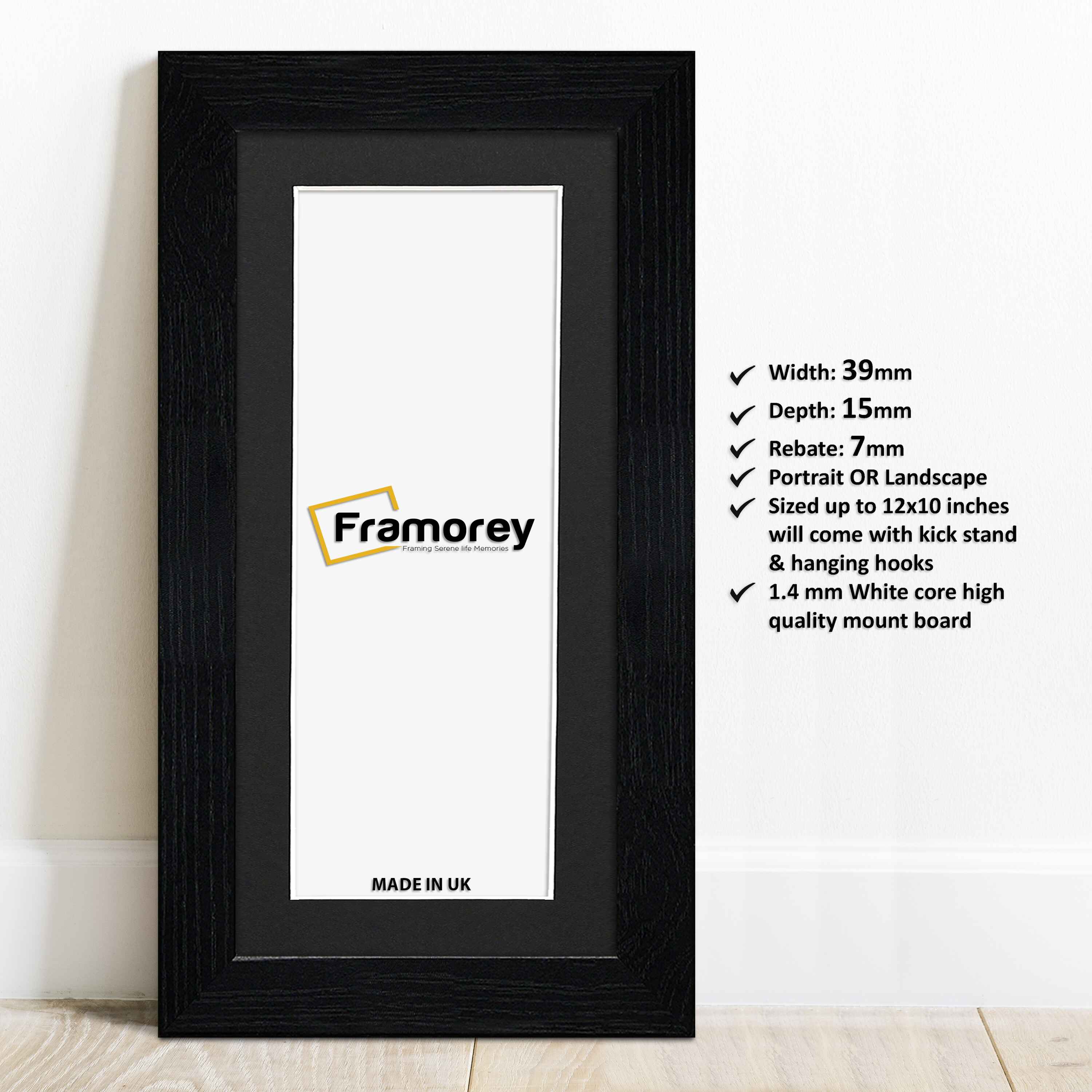 Panoramic Size Black Picture Frames Handmade Wooden Poster Frames With Black Mount