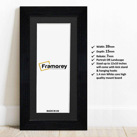 Panoramic Size Black Picture Frames Handmade Wooden Poster Frames With Black Mount
