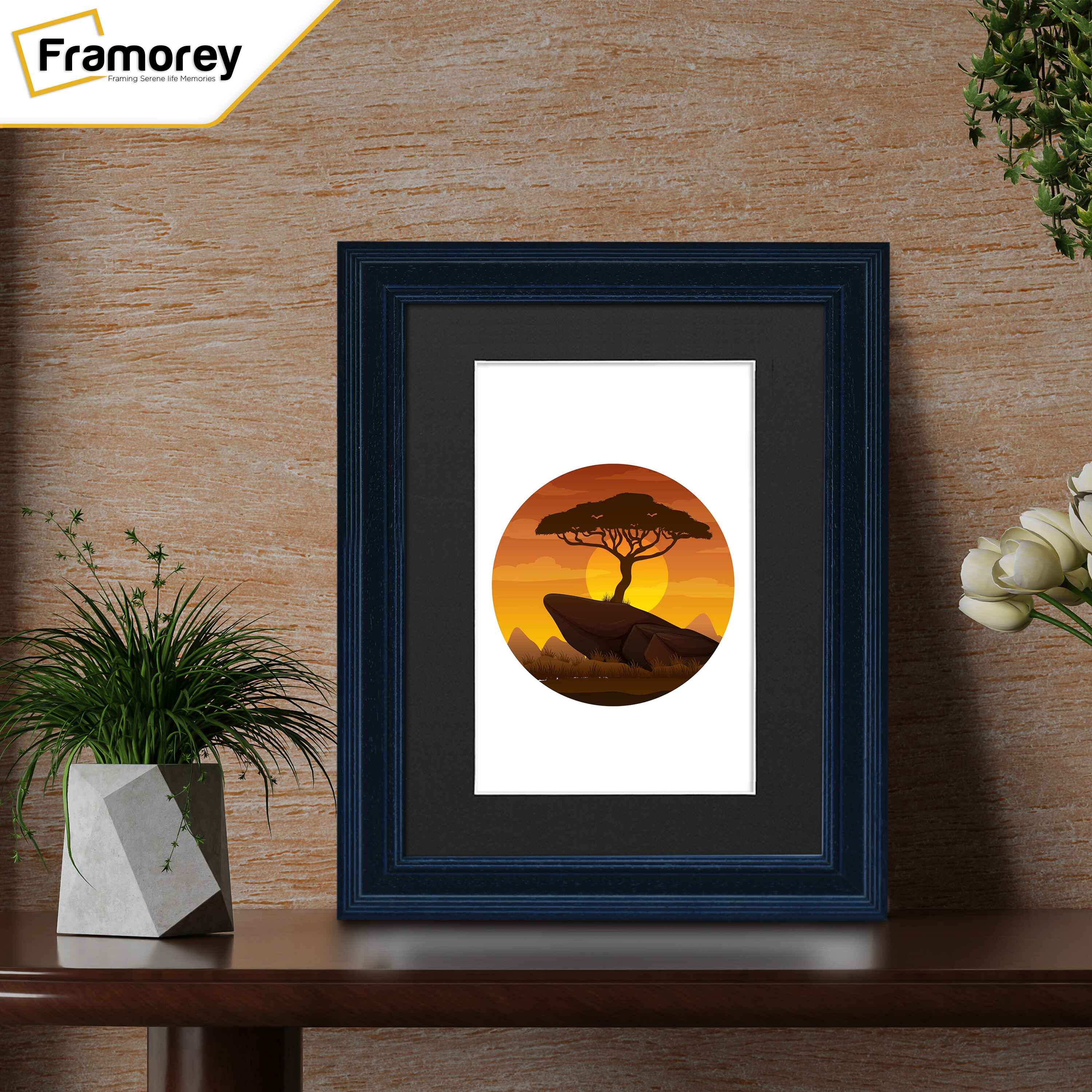 Grained Black Picture Frame Fletcher Wood Wall Art Frame With Black Mount