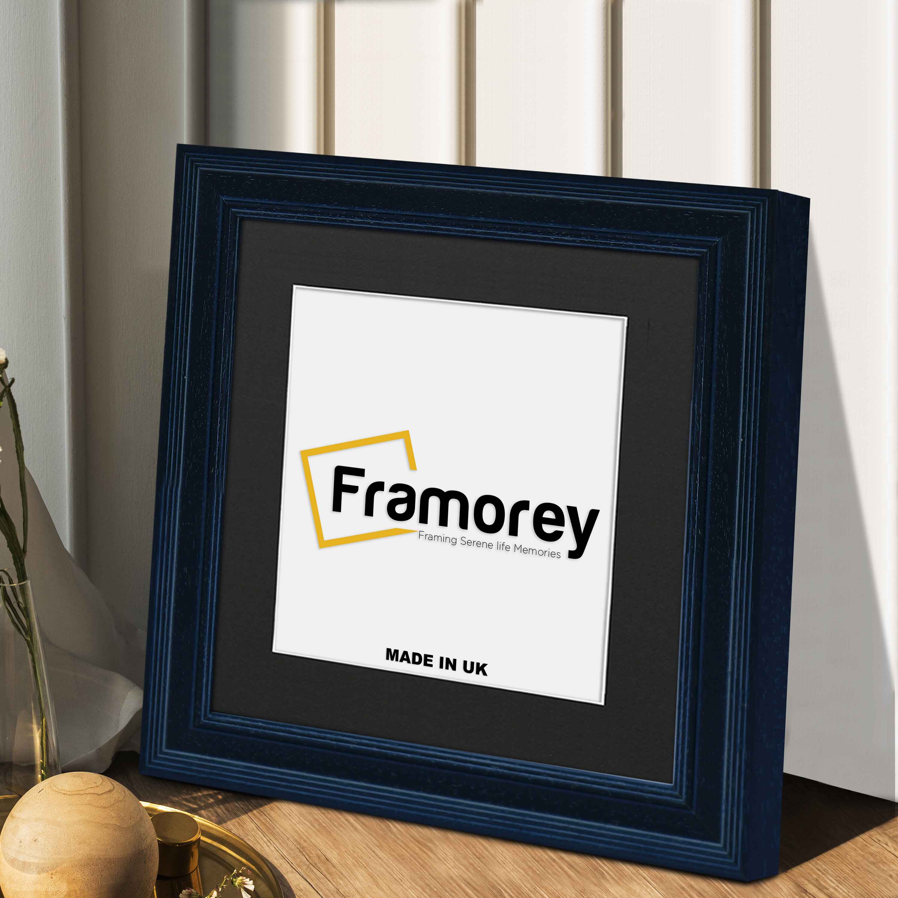 Square Size Grained Black Picture Frame Fletcher Wood Style With Black Mount