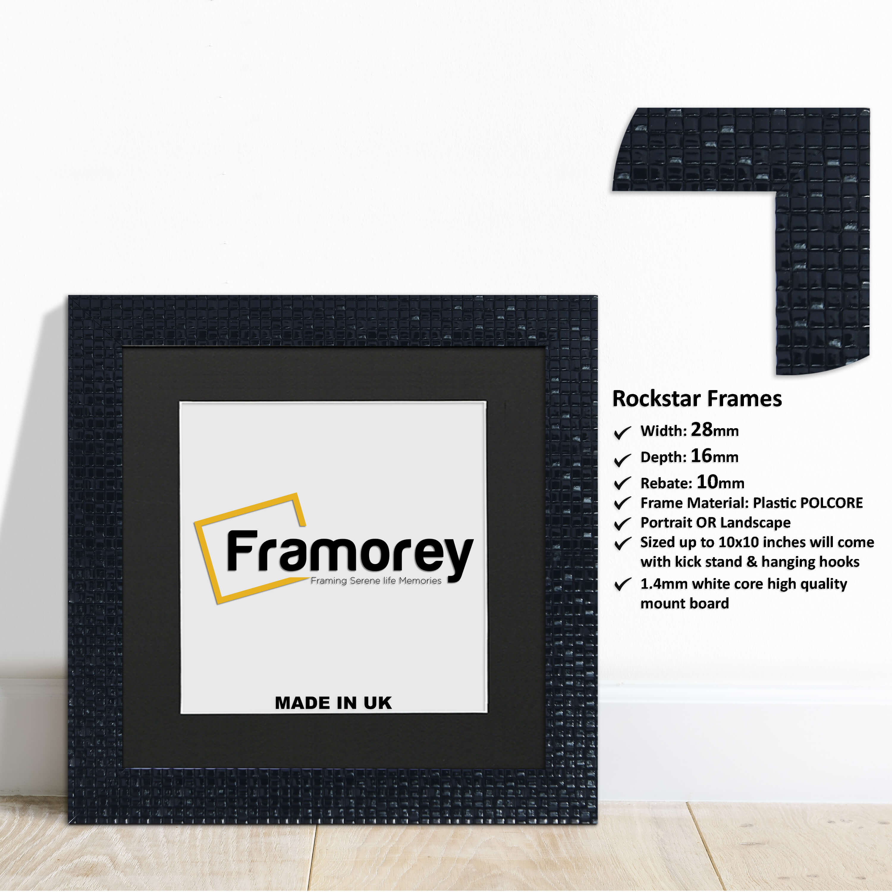 Square Size Black Picture Frame Rockstar Style Photo Frame With Black Mount