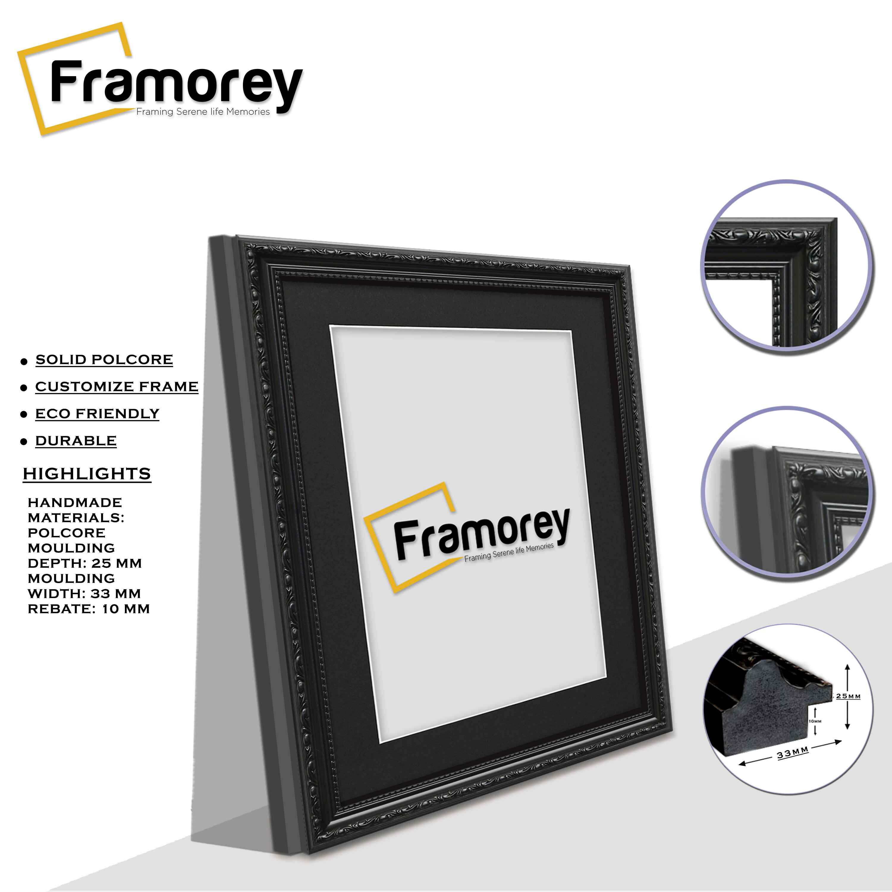 Square Size Black Shabby Picture Frame With Black Mount