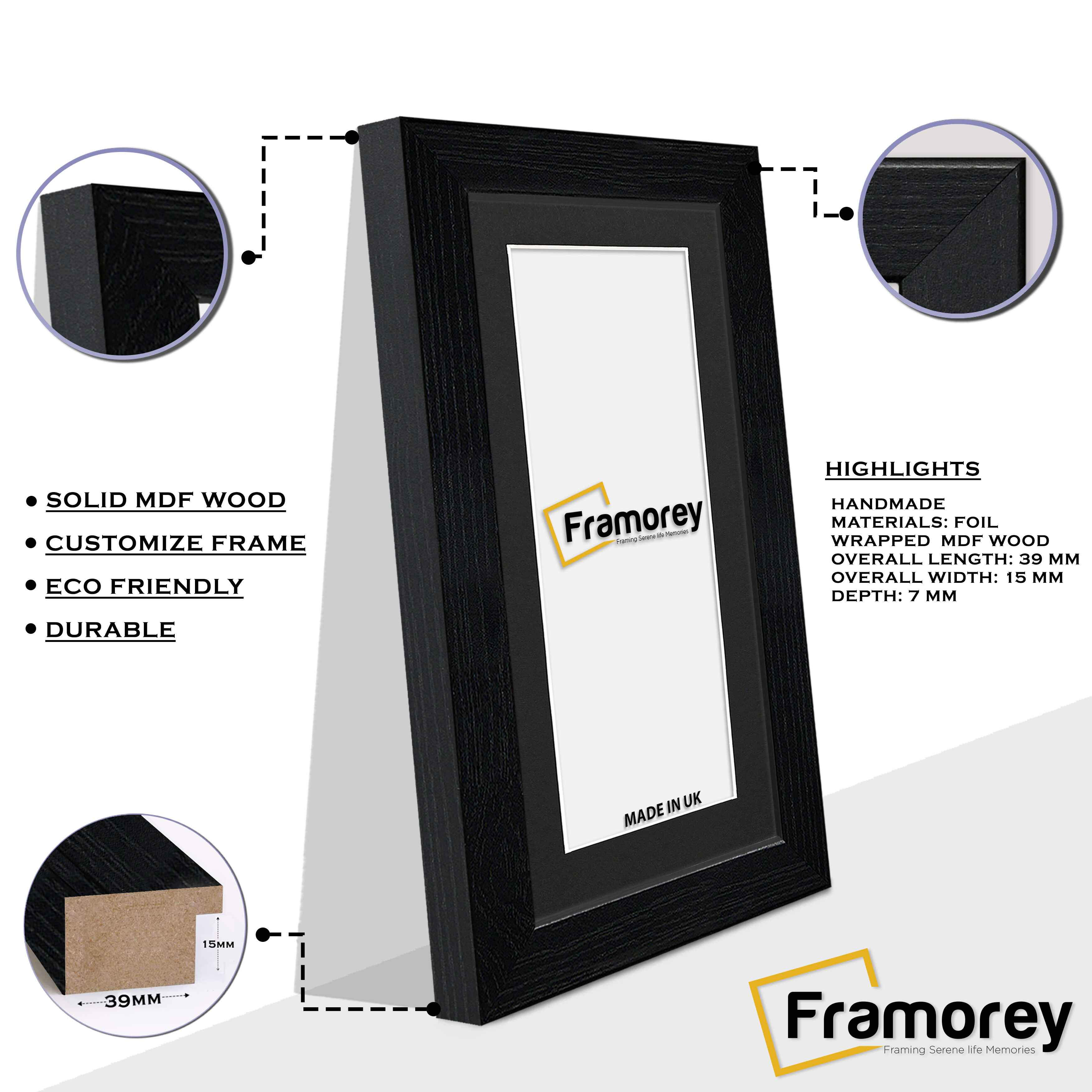 Panoramic Size Black Picture Frames Handmade Wooden Poster Frames With Black Mount