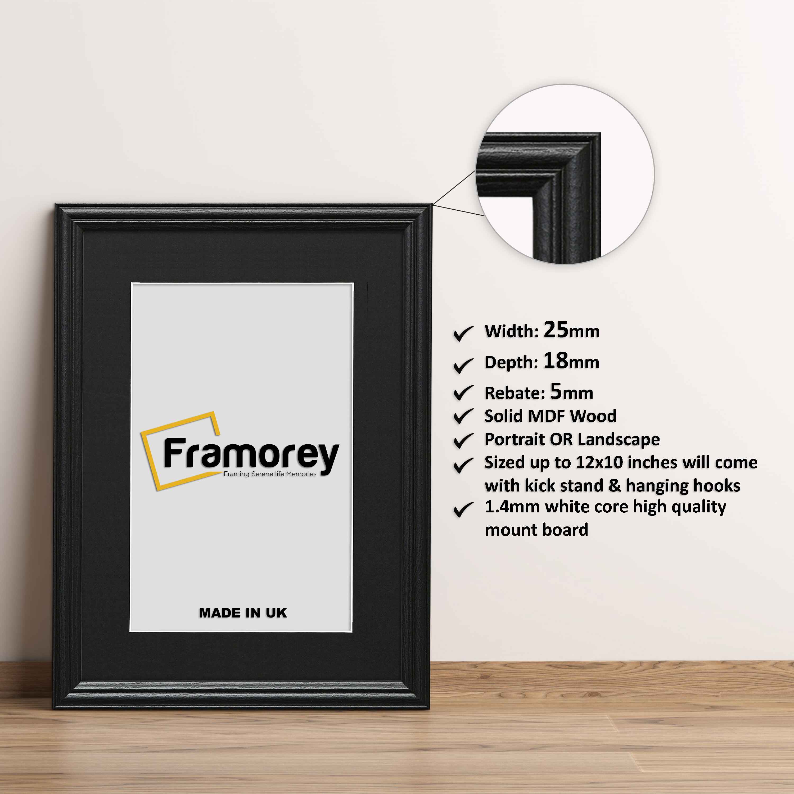 Black Picture Frame with Black Mount and Wall Art Photo Frame in the UK