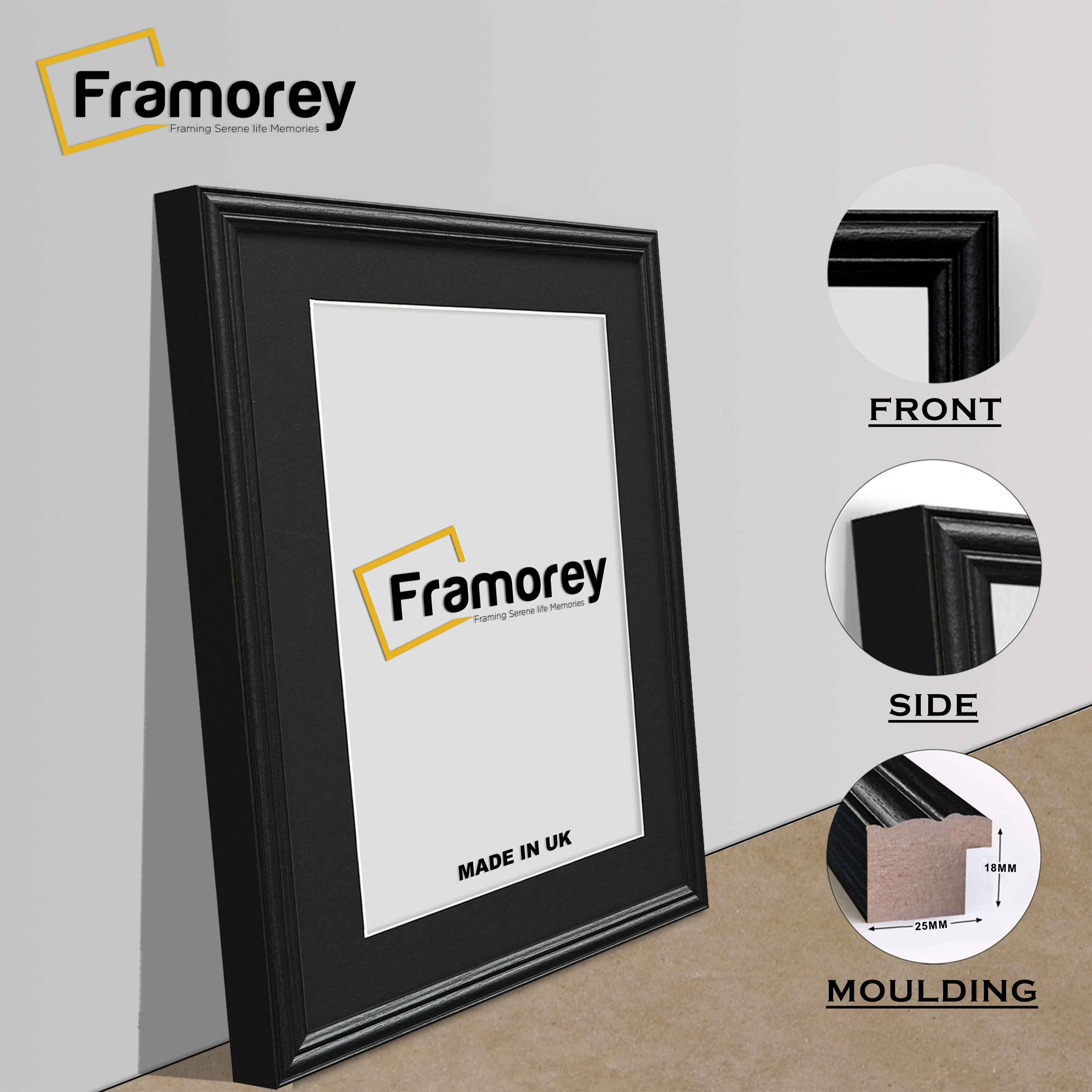Black Picture Frame with Black Mount and Wall Art Photo Frame in the UK