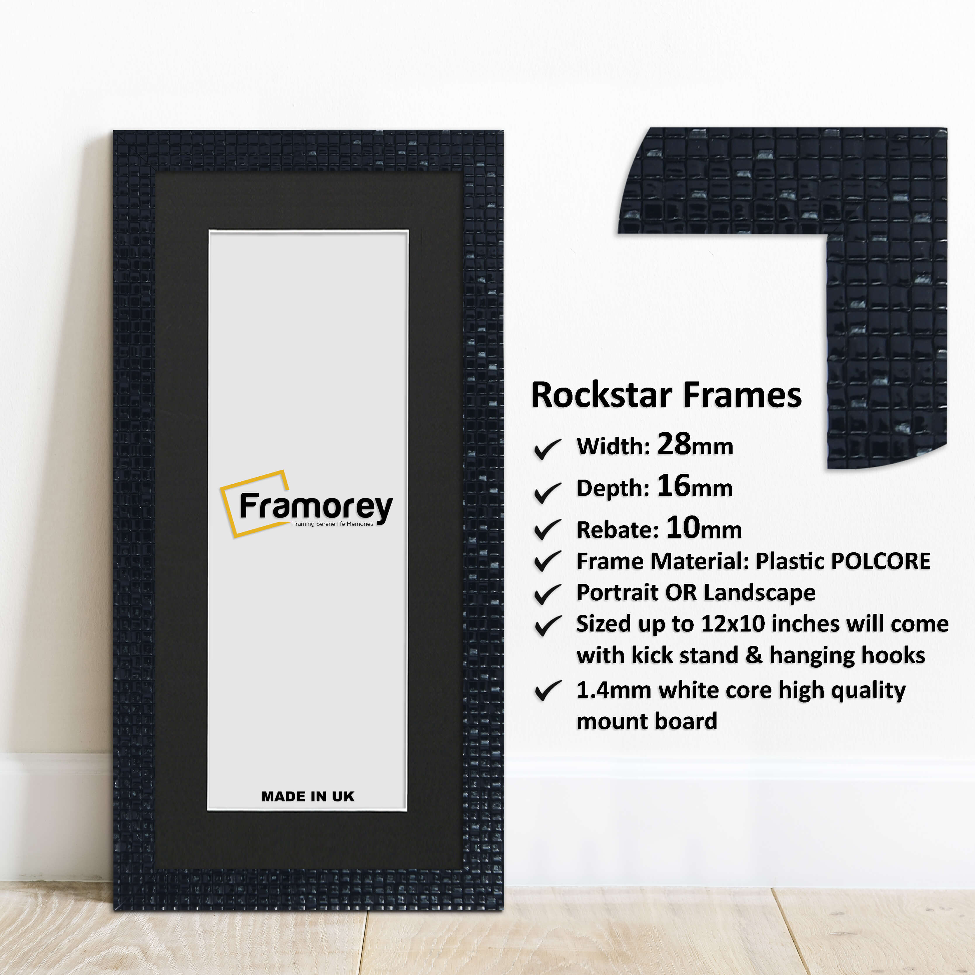 Panoramic Size Black Picture Frame Rockstar Wall Art Frame With Black Mount