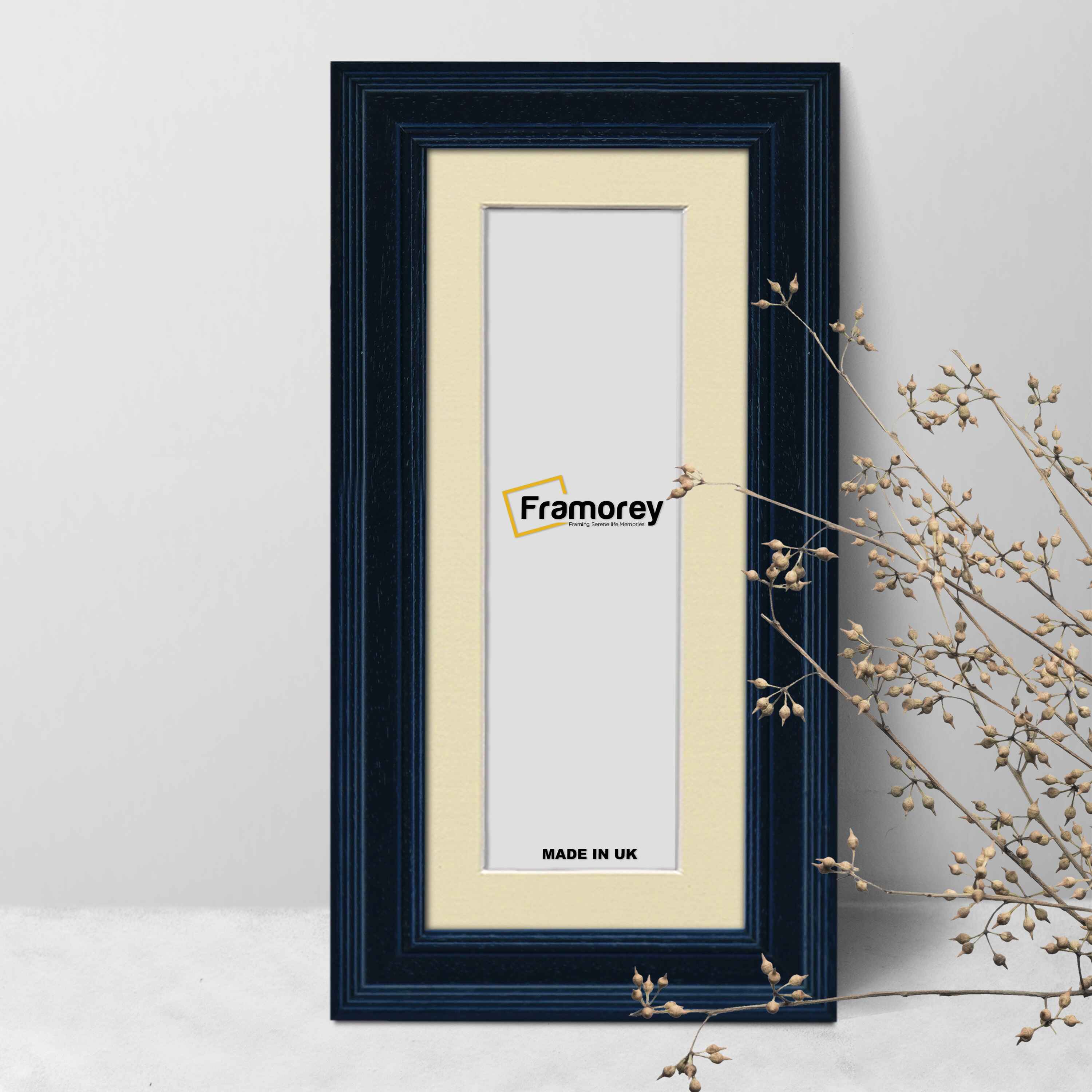 Panoramic Size Grained Black Picture Frame Photo Frame Fletcher Wood With Ivory Mount