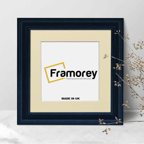 Square Size Grained Black Picture Frame Fletcher Wood Style With Ivory Mount