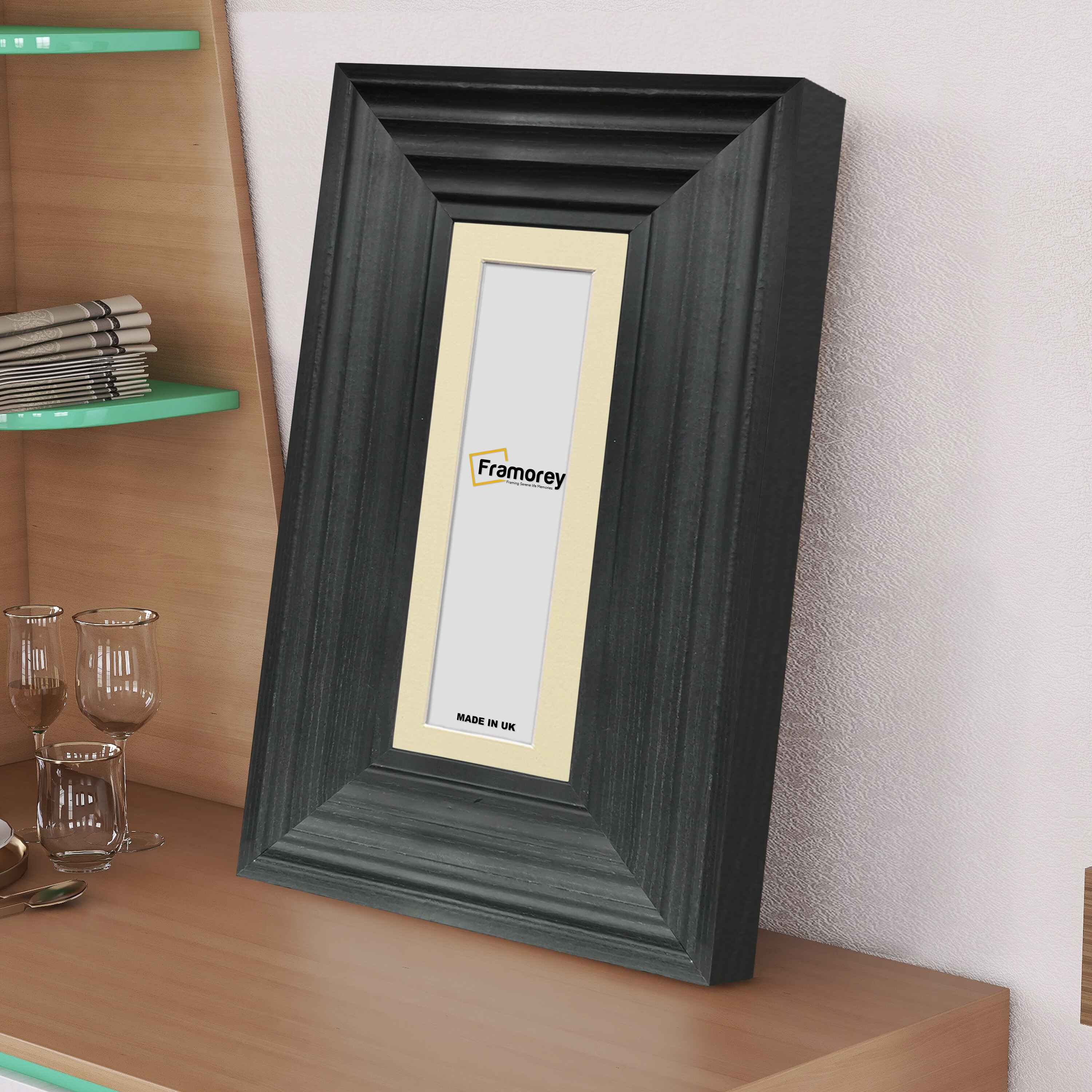 Black Wooden Picture Frame With Ivory Mount and Panoramic Size
